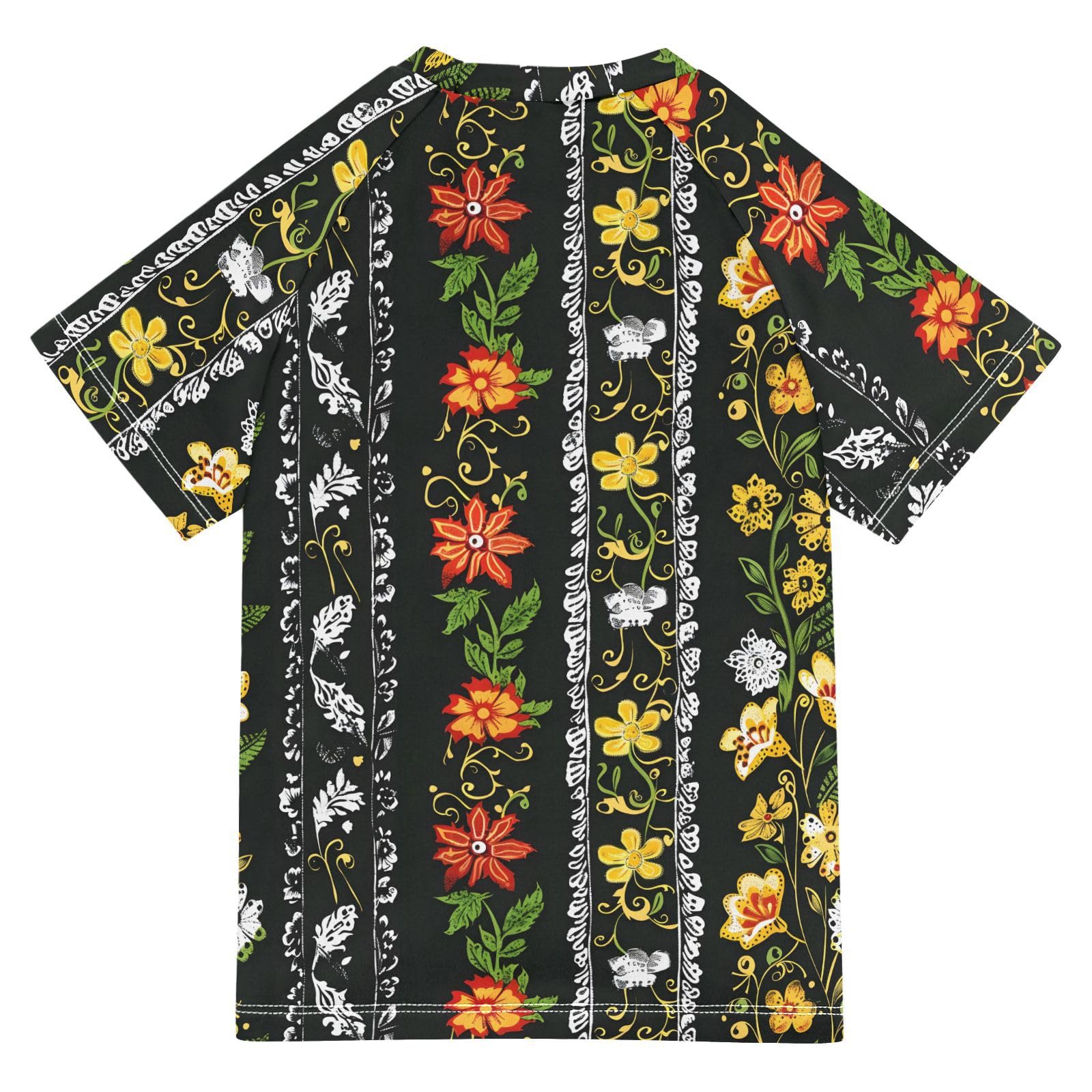 ALAZA Kids Rash Guard Boys Toddler Swim Shirts Short Sleeve Black Floral UPF 50+ 3T