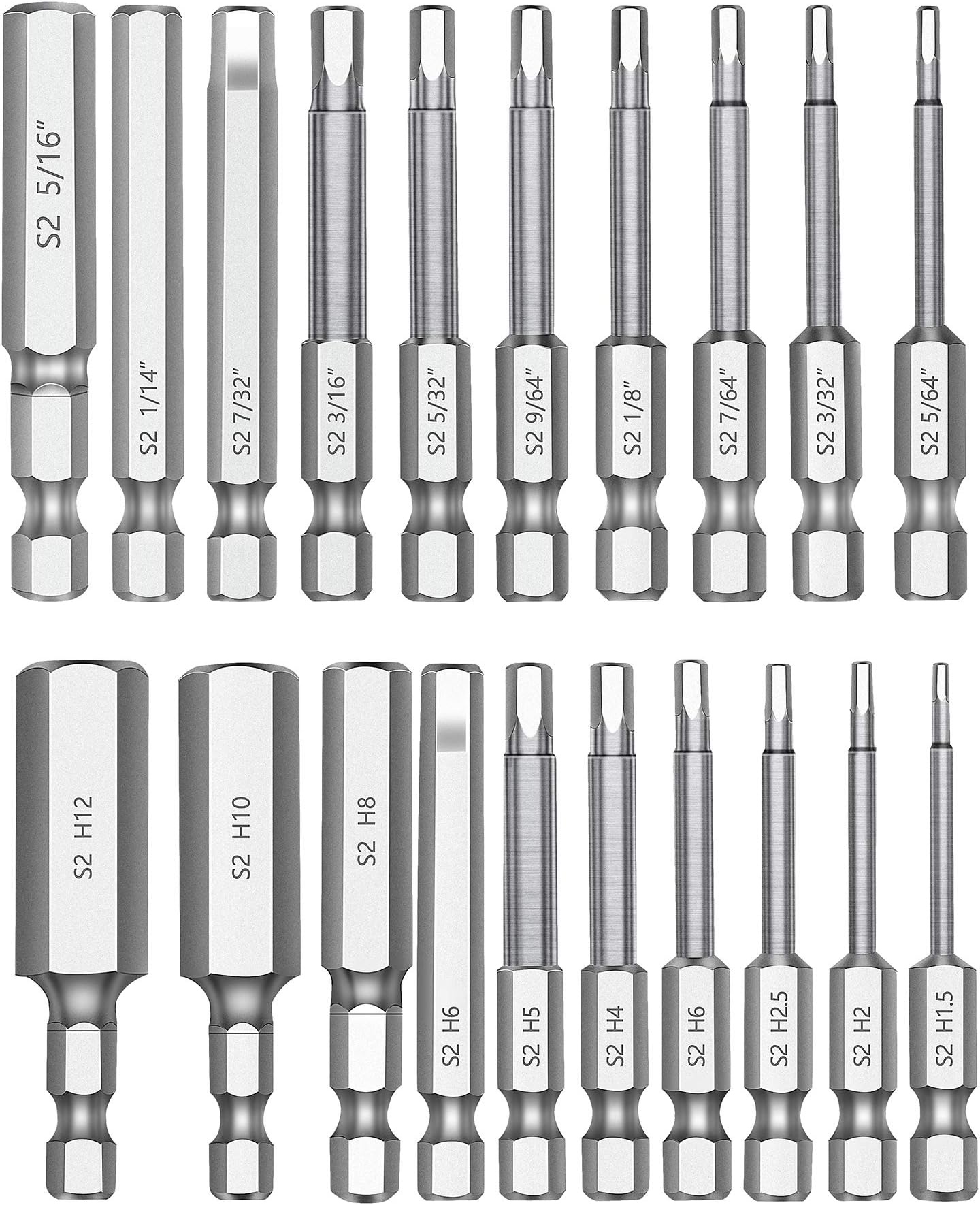 Magnetic Hex Head Allen Key Bit Set 20PC (10pc Metric & 10pc SAE), 2.3" Long 1/4" Diameter Quick Release Shank Screwdriver Bit Set for Assembling Furniture