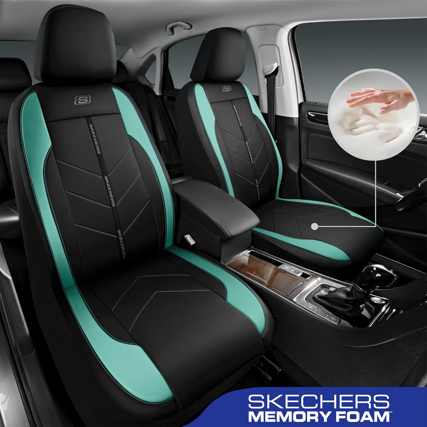 Skechers Car Seat Covers,Luxury Faux Leather Seat Covers,Waterproof Anti Slip Car Seat Protector Front Seats,Car Accessories Airbag Universal Fit for Most Cars,Vans,Trucks,SUV,Mint