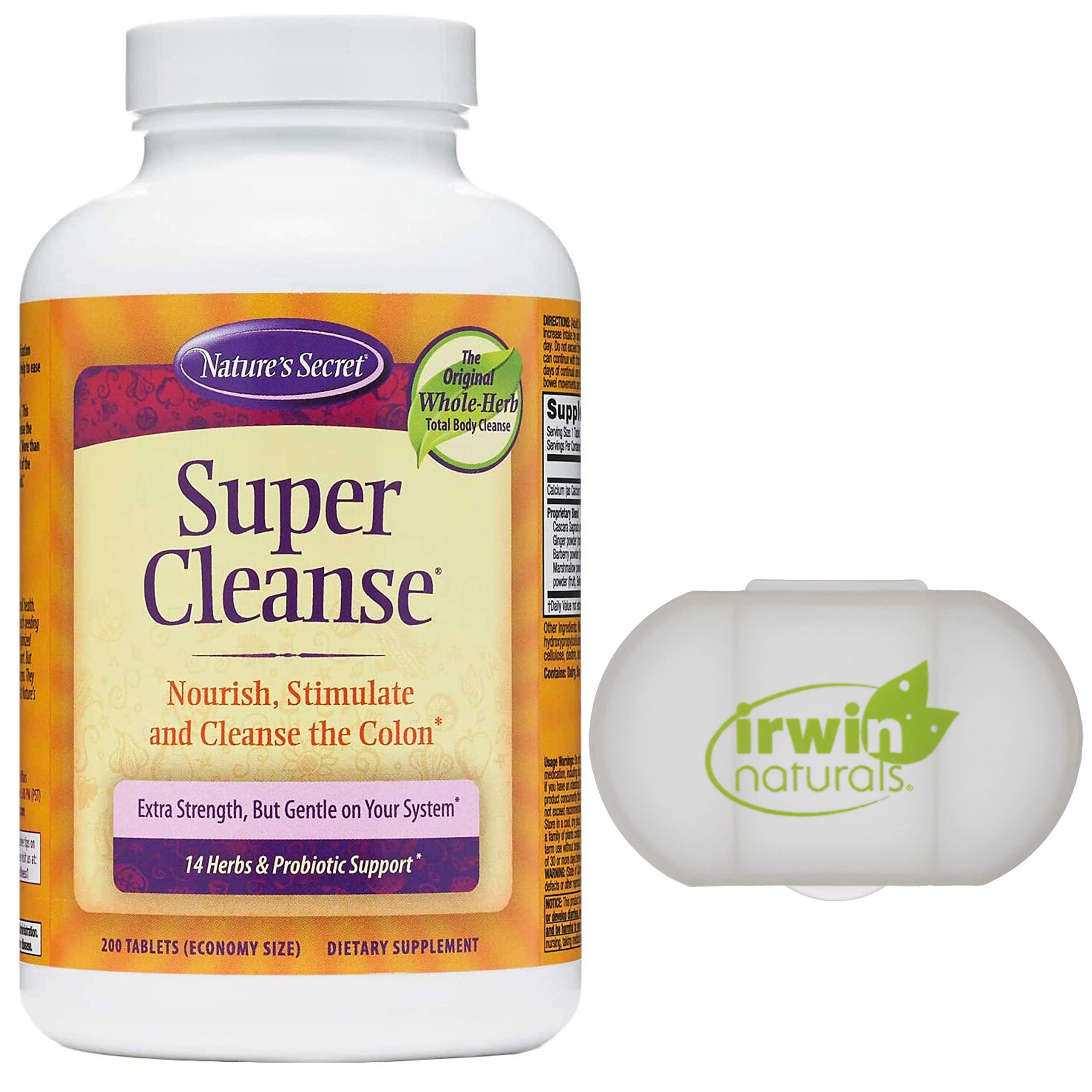 Super Cleanse Extra Strength Toxin Detox & Gentle Elimination Total Body Cleanse, Digestive & Colon Health Support, 200 Tablets, with a Pill Case