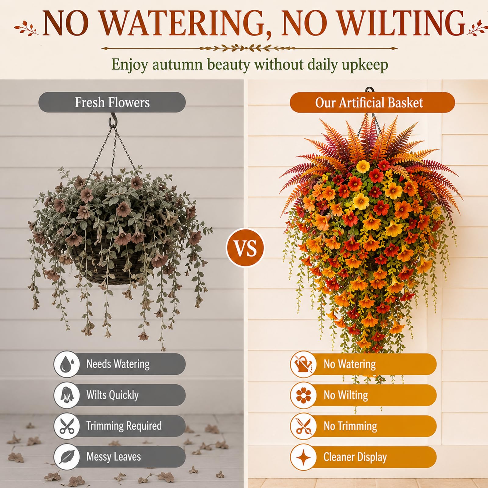 Felce artificiale per decorazione autunnale per esterni, decorazione autunnale per portico e porta, con erba persiana e gloria mattutina, set da 2