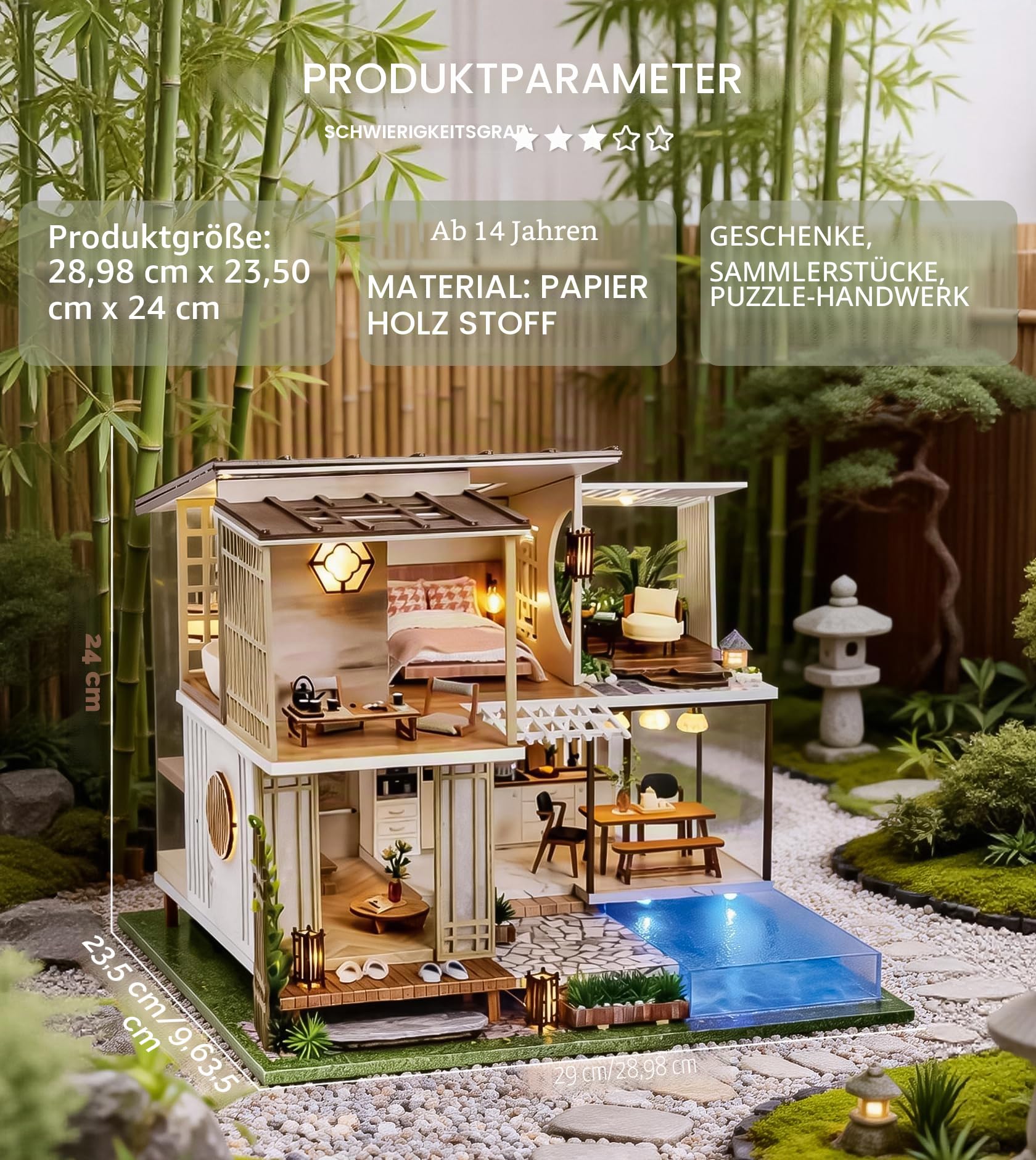 Spilay DIY Miniatur Haus, Mini Moderne Villa Modell Bausatz mit Spieluhr, 1:24 Maßstab kreative Puppenhaus, Beste Weihnachten Geburtstag Geschenk für Liebhaber (Elegant and Quiet)-A085 | DIY Miniature House mit LED-Licht, Staubschutz und Musikbox, 3D Puzz