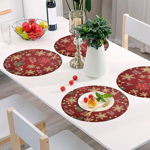 Miniatura 6 de Gold Snowflakes Red Placemats, Non Slip Placemats Washable Heat Resistant for Kitchen Table one sizex4
