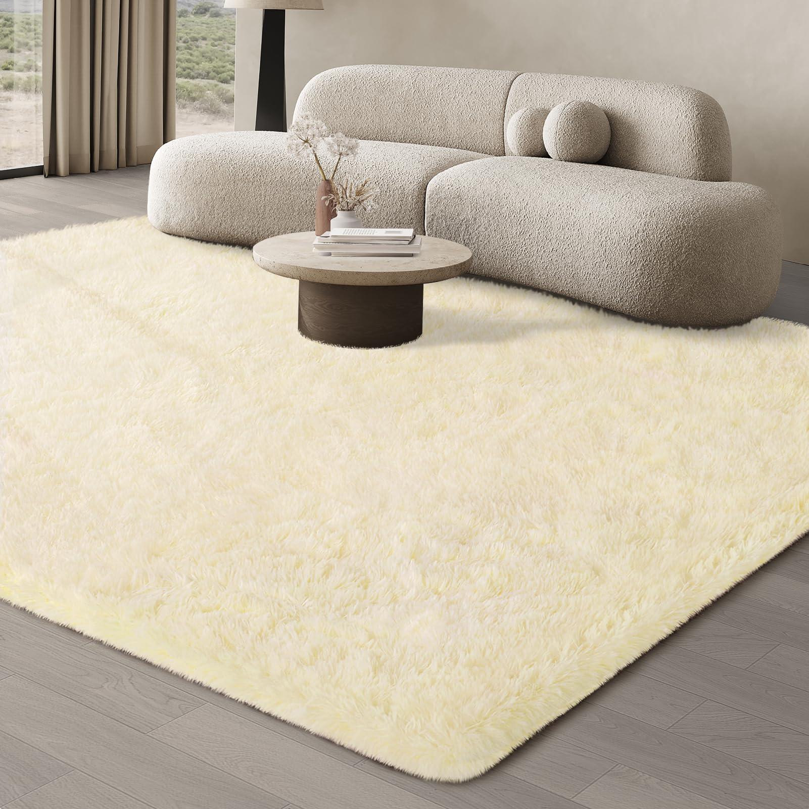 JOJOSEE Rugs Living Room, 200 x 300 cm Beige Area Rug, Anti Slip Soft Fluffy Shaggy Extra Large Floor Carpets Mat for Bedroom, Nursery Bedside(Beige, 200x300cm)