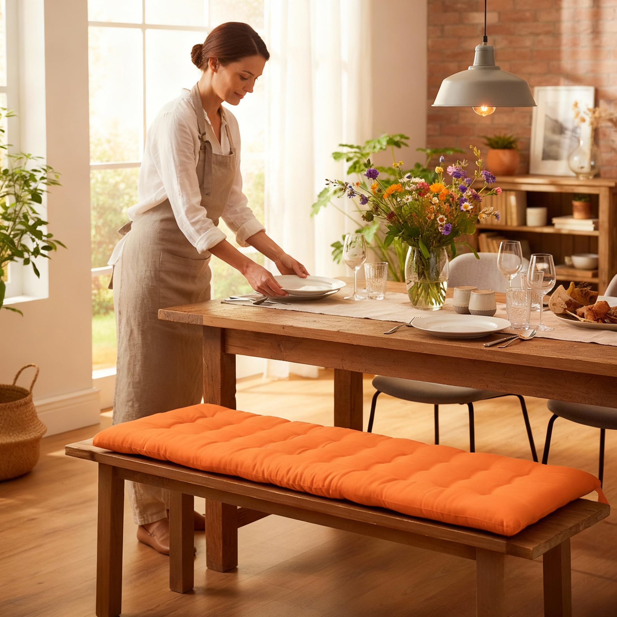 Brandsseller Cuscino per panca 140x40x4 cm – Per panca da giardino e panca da pranzo – Idrorepellente, facile da pulire e morbido e imbottito – Uso interno & esterno – Arancione