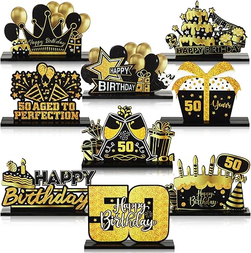 9 piezas de decoración de cumpleaños 50 cumpleaños 50 cumpleaños de madera centro de mesa juego de decoración de mesa decoraciones de cumpleaños