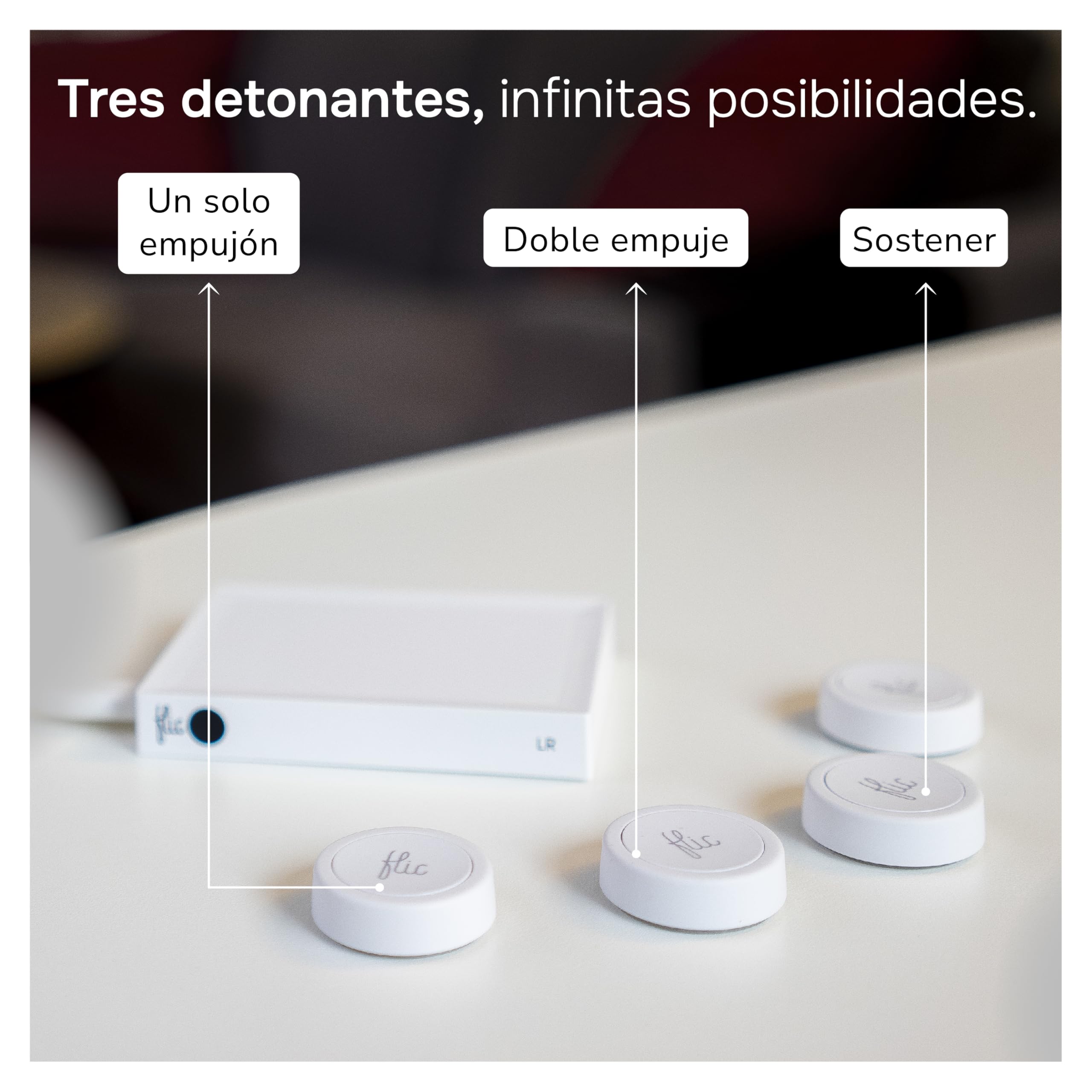 Flic Negro Botón Paquete de 3 Controla Luces Música Compatible con Alexa HomeKit Matter Configuración vía App Flic Requiere Bluetooth Wi-Fi
