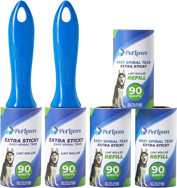 PetLovers Extra Sticky Lint Roller Mega Value Set 450 Sheets for Pet Hair Removal, Dog and Cat Lint Remover 5 Pack