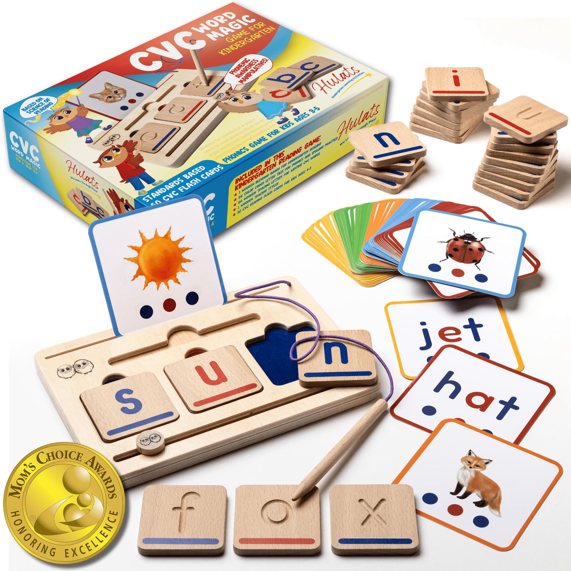 Wooden CVC Word Builder: Montessori Kindergarten Phonics Game 3-5 | CVC Word Magic - learn to read for toddlers...
