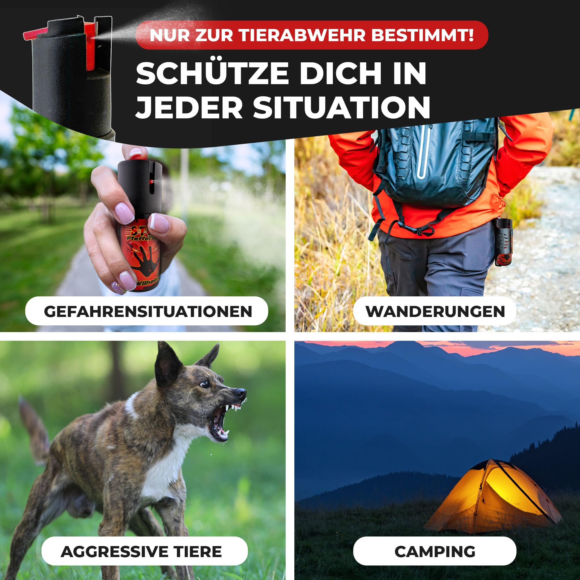 3 x Wilhelm Pfefferspray 16 ml Schlüsselanhänger türkis Tierabwehr Selbstverteidigung CS Gas KO Spray hochdosiert (ca. 2 Mio. Scoville) effektives Verteidigungsspray
