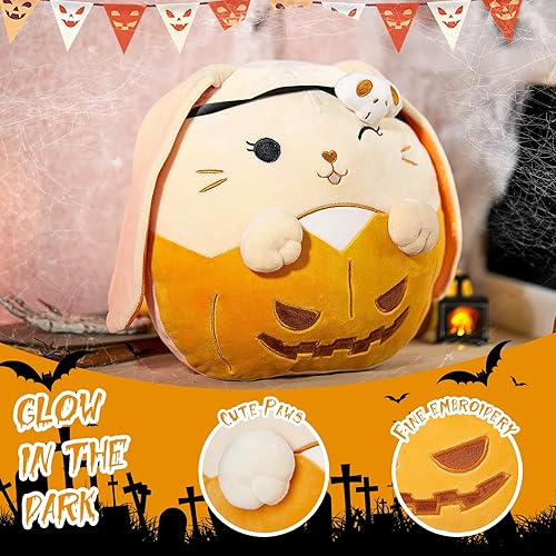 Miniatura 3 de SpecialYou Almohada de peluche de conejo de calavera de Halloween de 11.8 pulgadas, juguete de peluche de conejo de orejas de Jack-O-Lantern, regalo