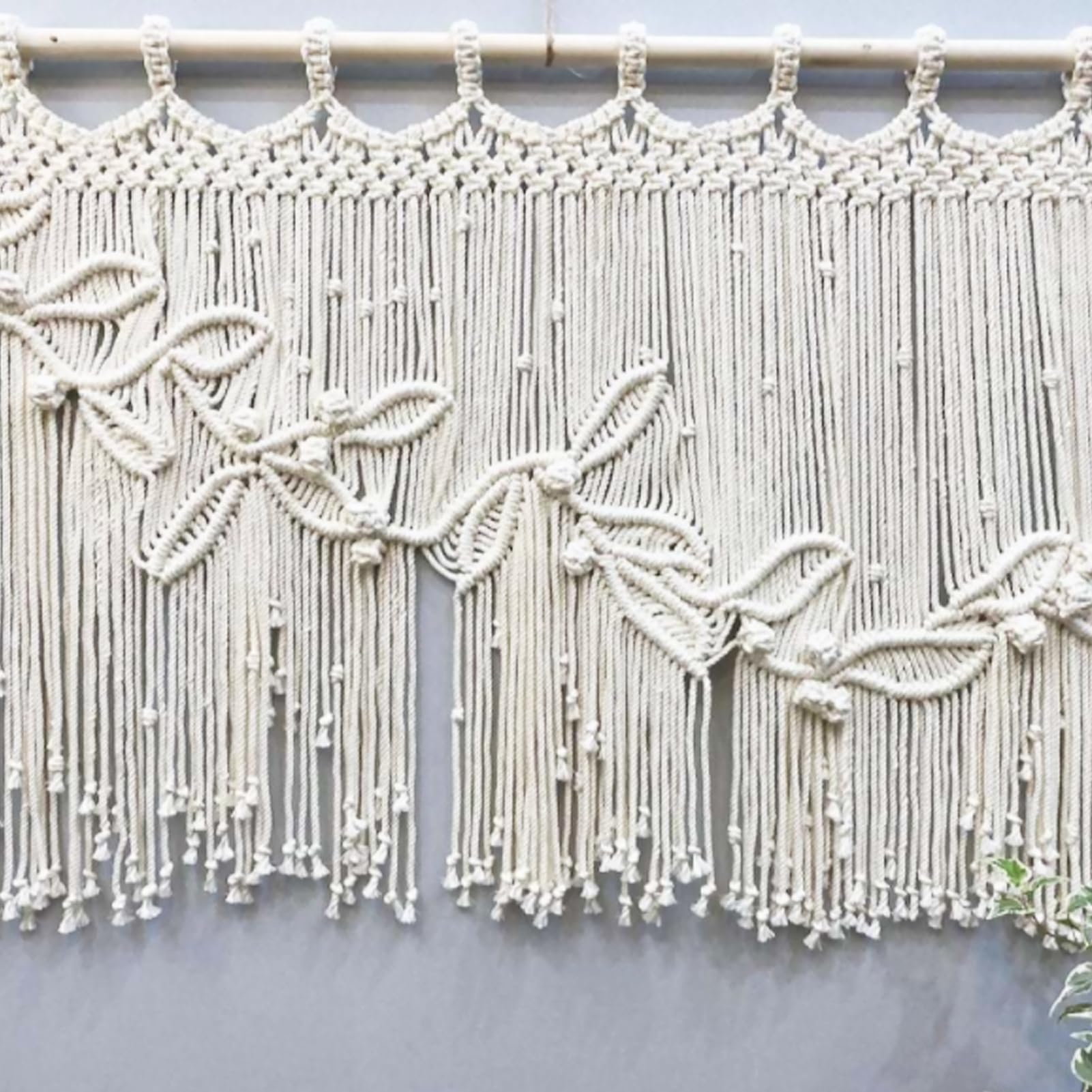 Rideaux en macramé avec perles de bois tissées, tenture murale, rideau de porte court pour une utilisation en extérieur, 100 x 80 cm, motif libellule séparateur de pièce décoratif