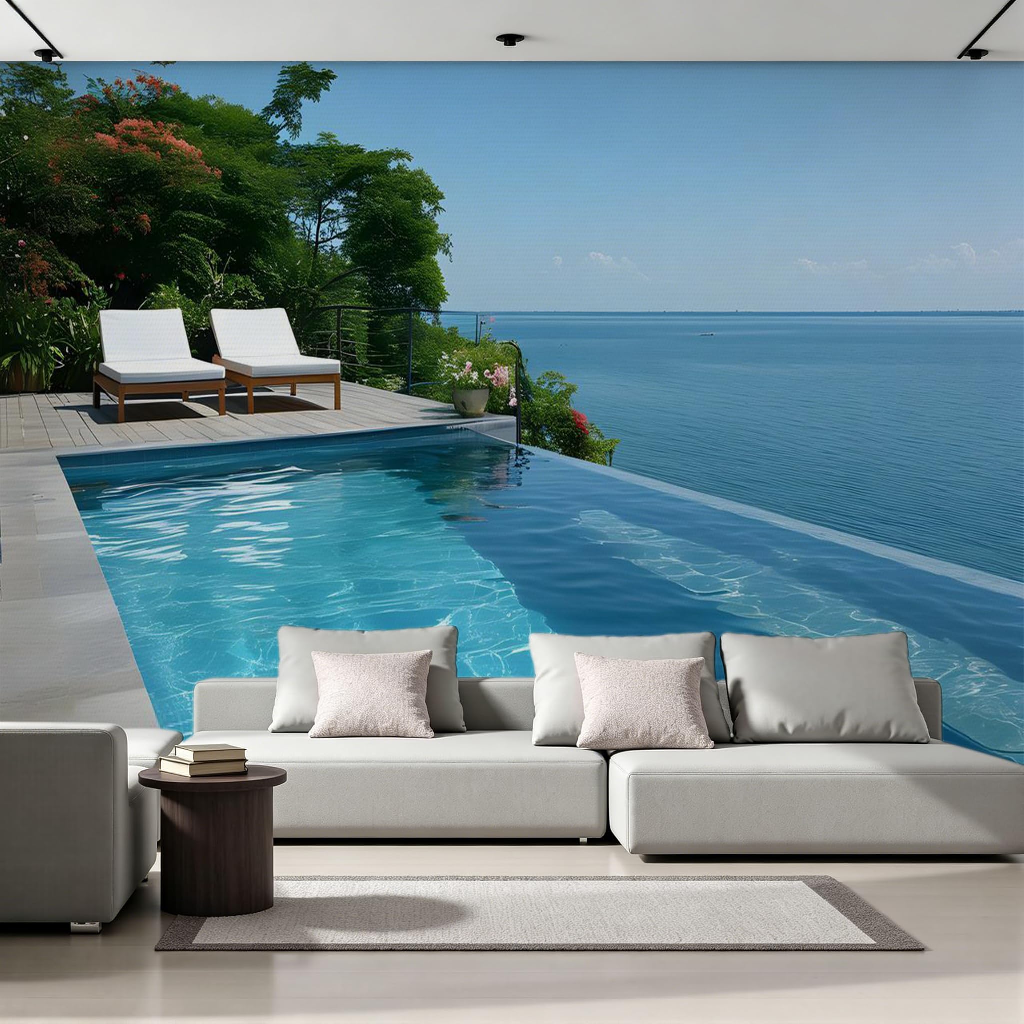 Générique Papier Peint Panoramique 3D 400x280 cm Océan Piscine Non-tissé Murale Maison Décoration Intérieure Nature Paysage pour Chambre Salon Mur TV Artistique Poster Décoration Murale 2N1373