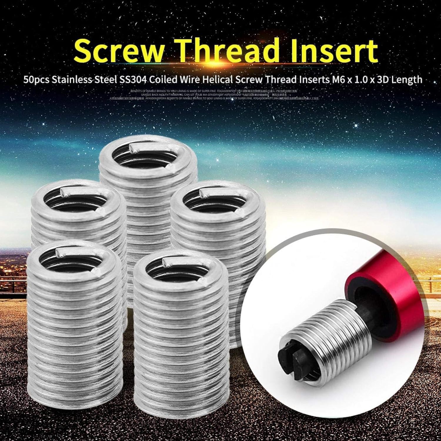 Tyenaza 50 Pezzi Inserto Filettato a Vite, M6 x 1.0 x 3D Inserto Helicoil, Kit di Inserti di Riparazione Metrico Filettato Tipo Elicoil in Acciaio Inox SS304, per Automotive, Turbine a Vapore