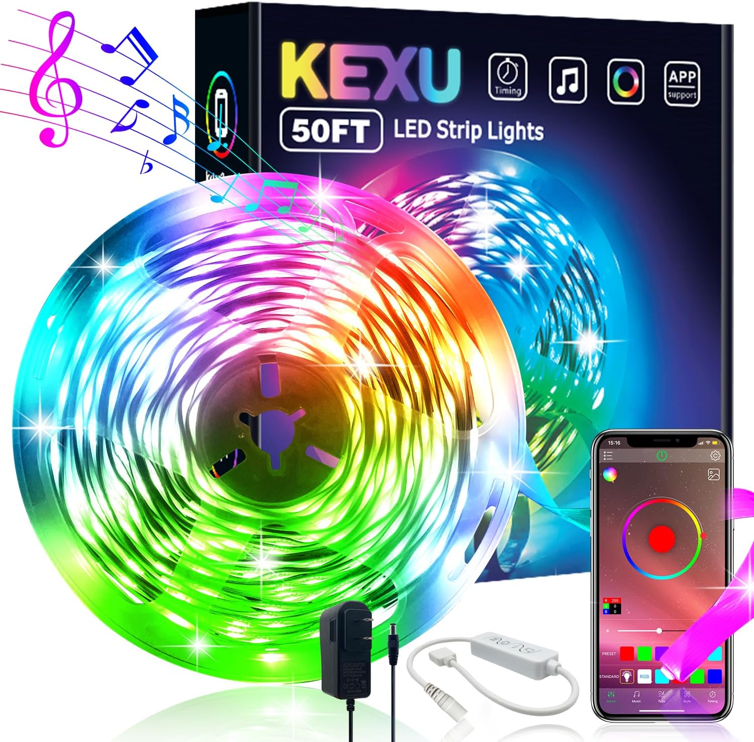 KEXU 50ft Led Strip Lights Led Lights for Bedroom Led Light