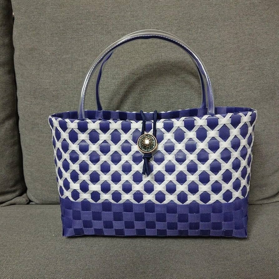 ふみ　プラカゴ　3点 Amazon.co.jp: PPバンド プラカゴ かごバッグ 濃紺×白