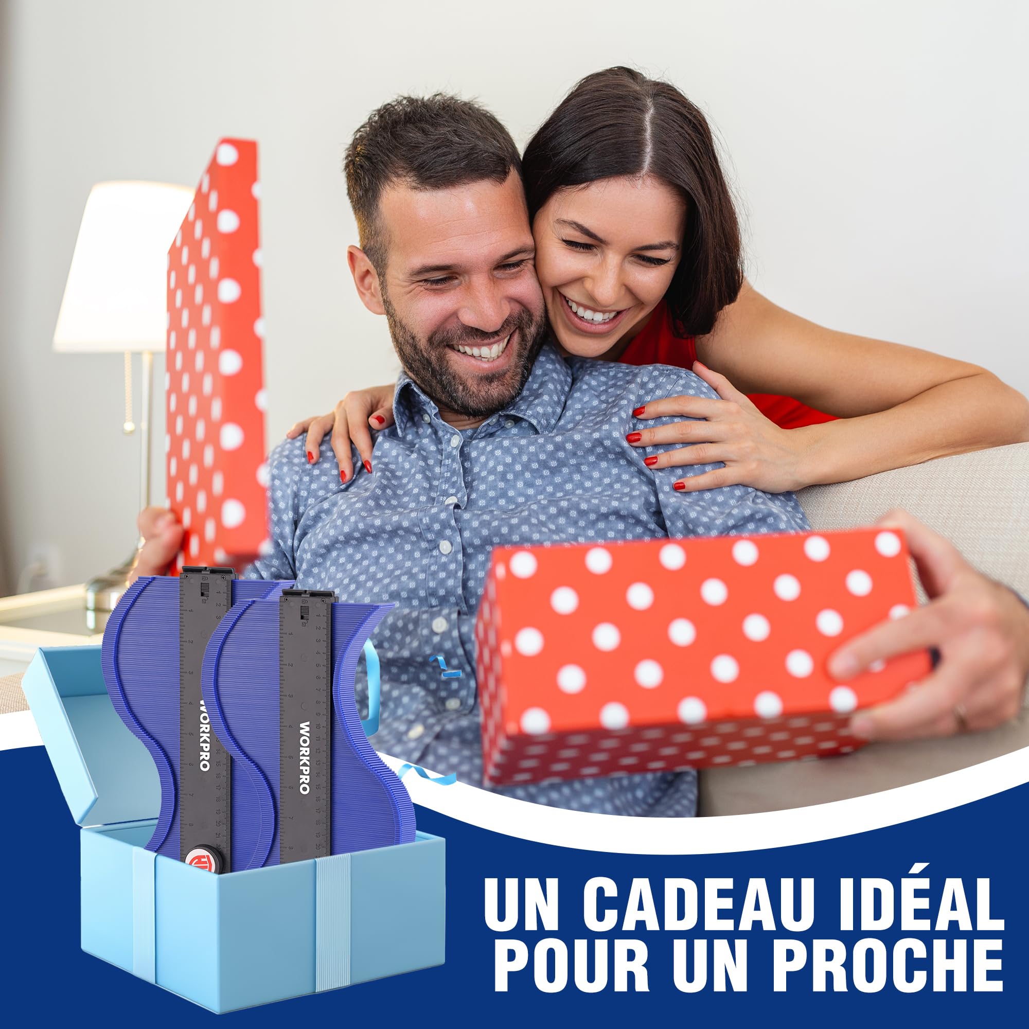 WORKPRO Jauge de Contour Connectable 25+25 cm, Duplicateur de Profil avec Verrouillage, Copie Précise des Formes Irrégulières, Outil de Traçage pour Menuiserie, Parquet, Moquette et Carrelage