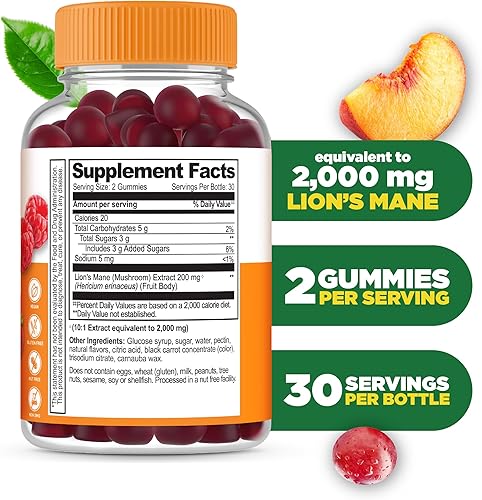Miniatura 2 de Lifeable Gomitas de melena de león para adultos  Extracto de hongo de melena de león de gran sabor  Gomitas veganas, kosher, sin OMG  Suplemento de