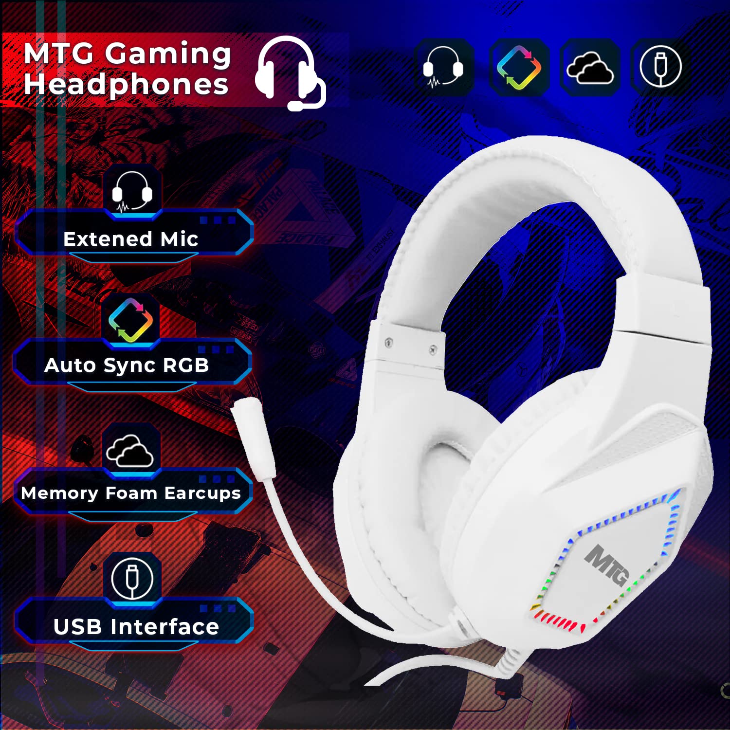 Kit di gioco per PC, tastiera RGB e mouse, cuffie da gioco, grande tappetino da scrivania LED con superficie liscia con modalità RGB per computer desktop, Xbox e PS4 Gamers - MTG 4 in 1 Combo