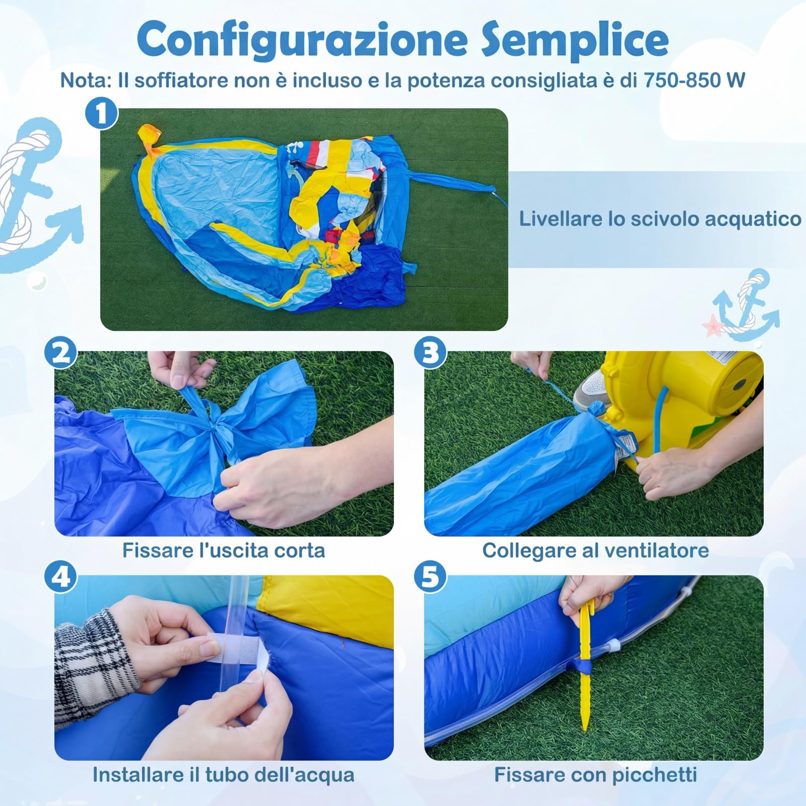 COSTWAY Castello Gonfiabile per Bambini, Casa Gonfiabile con Piscina Splash, Cannone d'Acqua, Area di Rimbalzo, Scivolo Lungo, Parete d'Arrampicata, per Bambini 3-12 Anni (Senza Soffiatore)