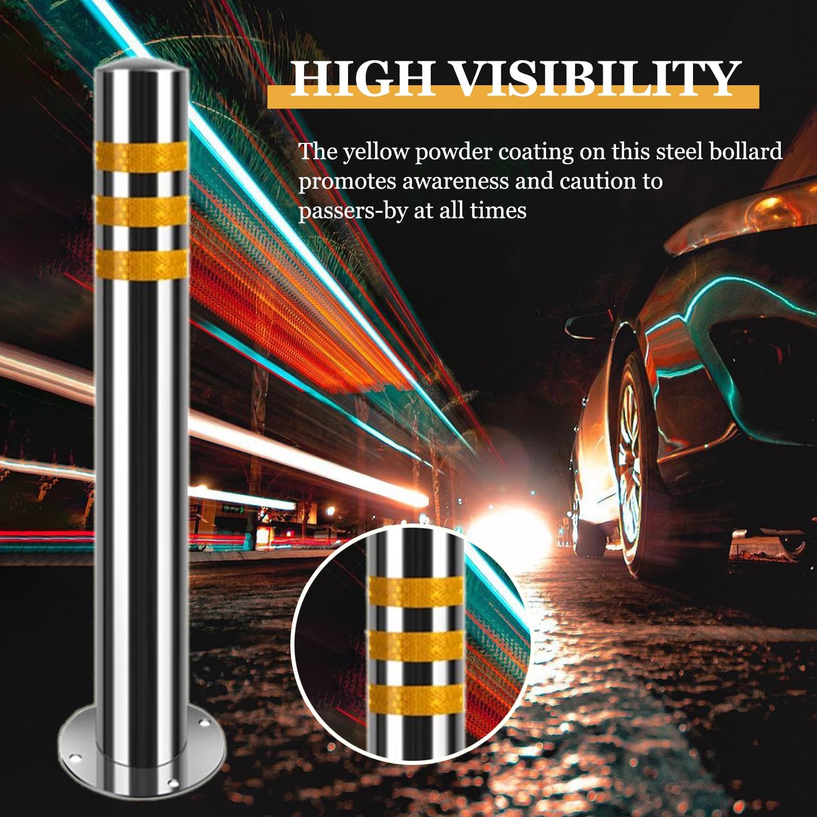 Borne de sécurité réfléchissante en acier inoxydable - Solution de signalisation routière durable pour les zones à haute visibilité, idéale pour la sécurité des piétons et la gestion des véh