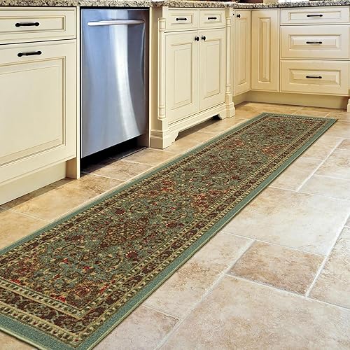 Ottomanson Ottohome Collection - Alfombra antideslizante de goma con diseño oriental, 2 x 7 pies, 1 pies 10 pulgadas x 7 pies, color verde espuma de