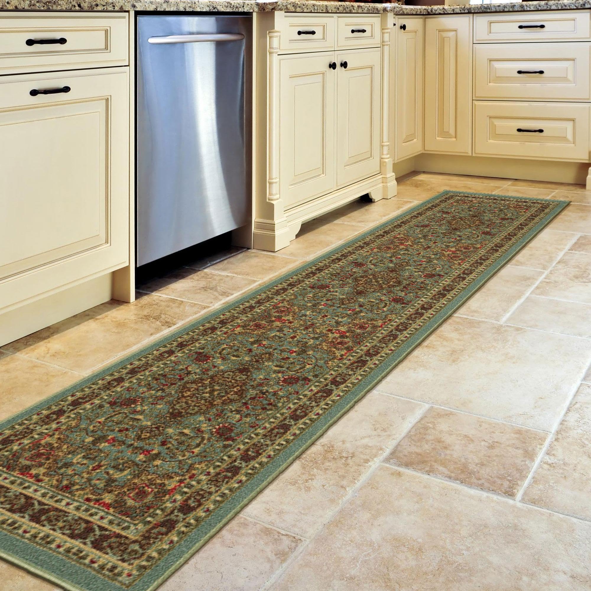 Ottomanson Hallway Runner Rug 1'10" x 7' Non Slip Oriental Area Rugs Easy to Clean Laundry Rug Runner Durable & Pet Friendly Floor Carpet Runners for Hallways Entryway Kitchen, Seafoam GreenOEKO-TEX STANDARD 100