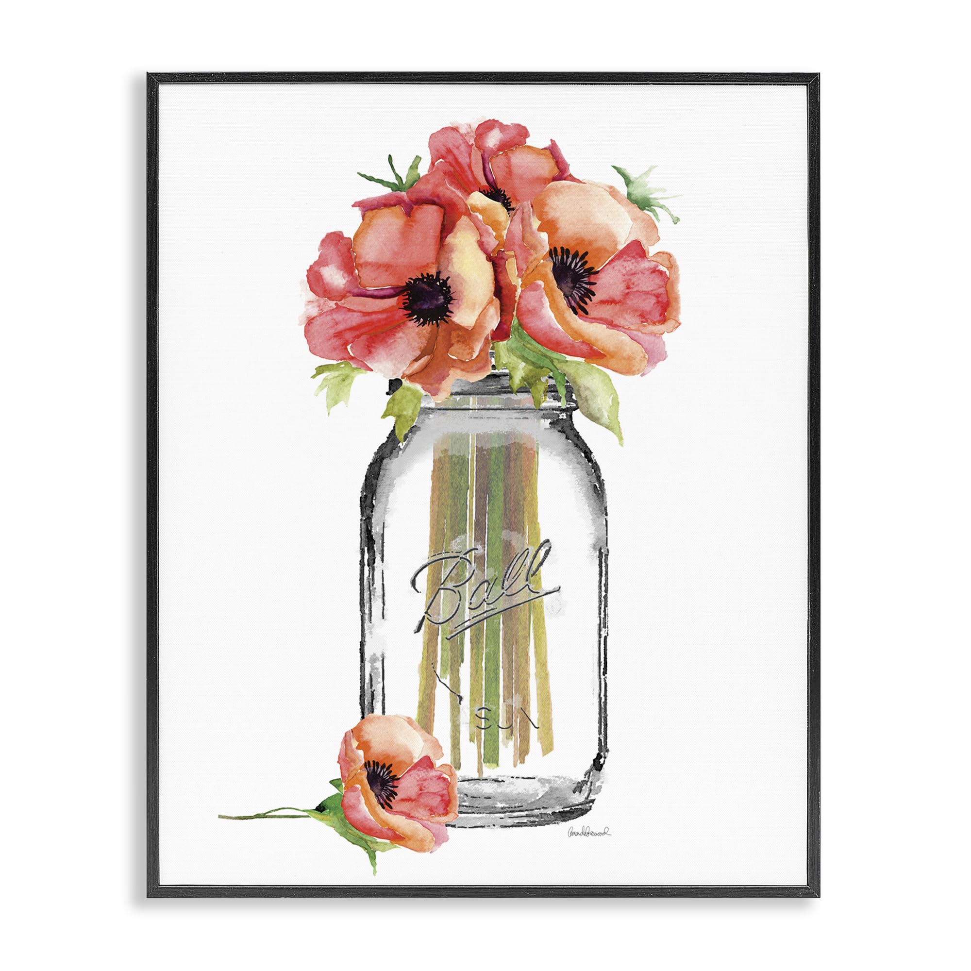 Mason Jar Poppies Floral Still Life, 24 x 30 Inch Framed Giclée Print