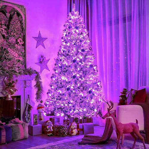 Miniatura 9 de JMEXSUSS Luces moradas de Halloween con cable transparente, 200 luces LED moradas de 66 pies, para interiores y exteriores, impermeables, luces de