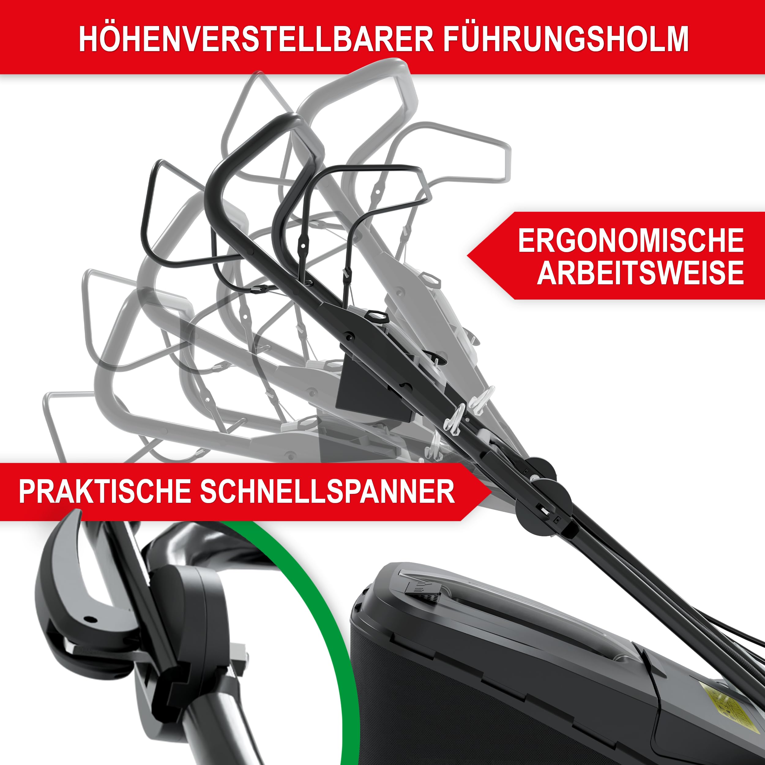 ONBEST 5IN1 Benzin Rasenmäher 6,5 PS – 51 cm mit Radantrieb | 196 cm³ 4-Takt Motor mit 4-Klingen-Schneidsystem, 60 L Fangkorb, Seitenauswurf und großer Schnittbreite
