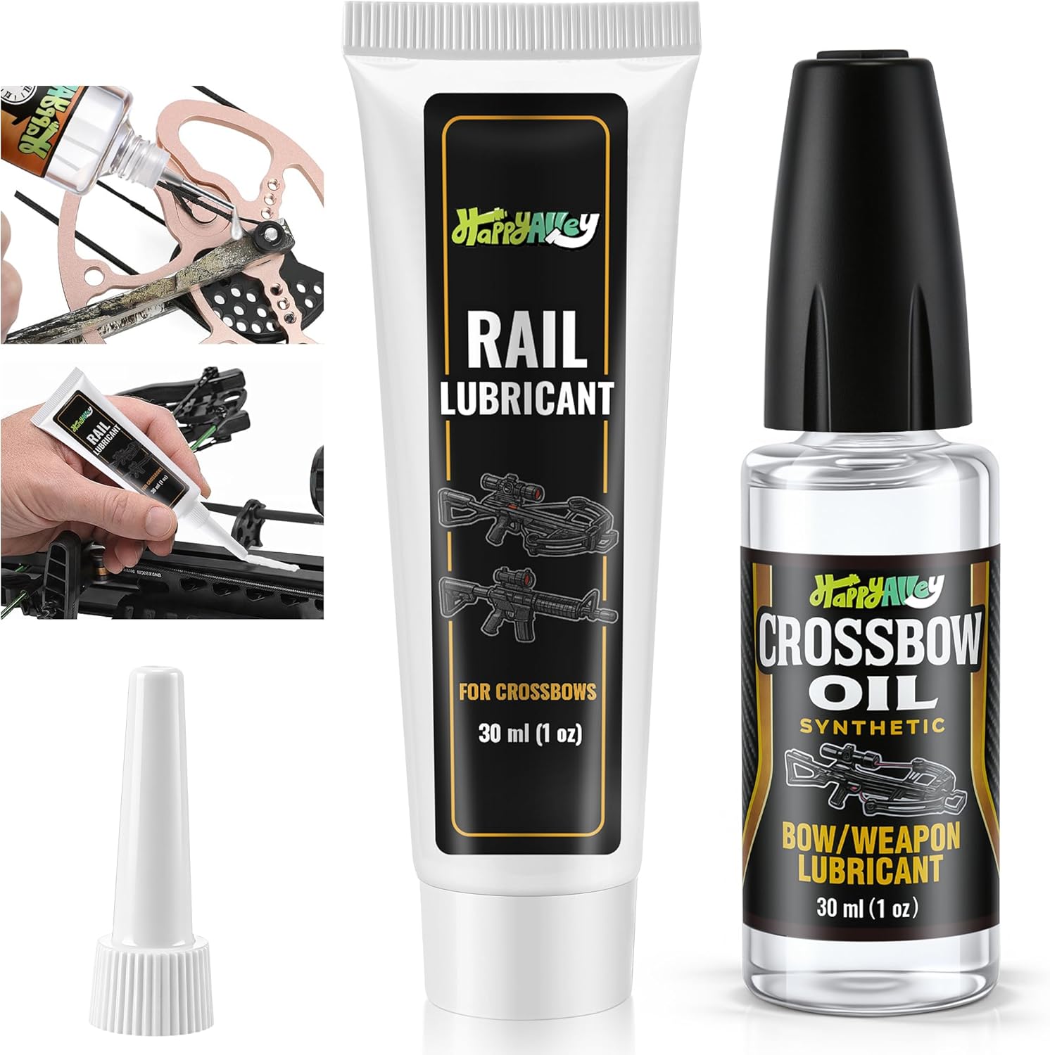Crossbow Rail Lube & Oil Set with Precision Applicator, 1 oz Crossbow Rail Lubricant and 1 oz Cross Bow Lube for Reduced Friction and Smooth Cross Bow Operation