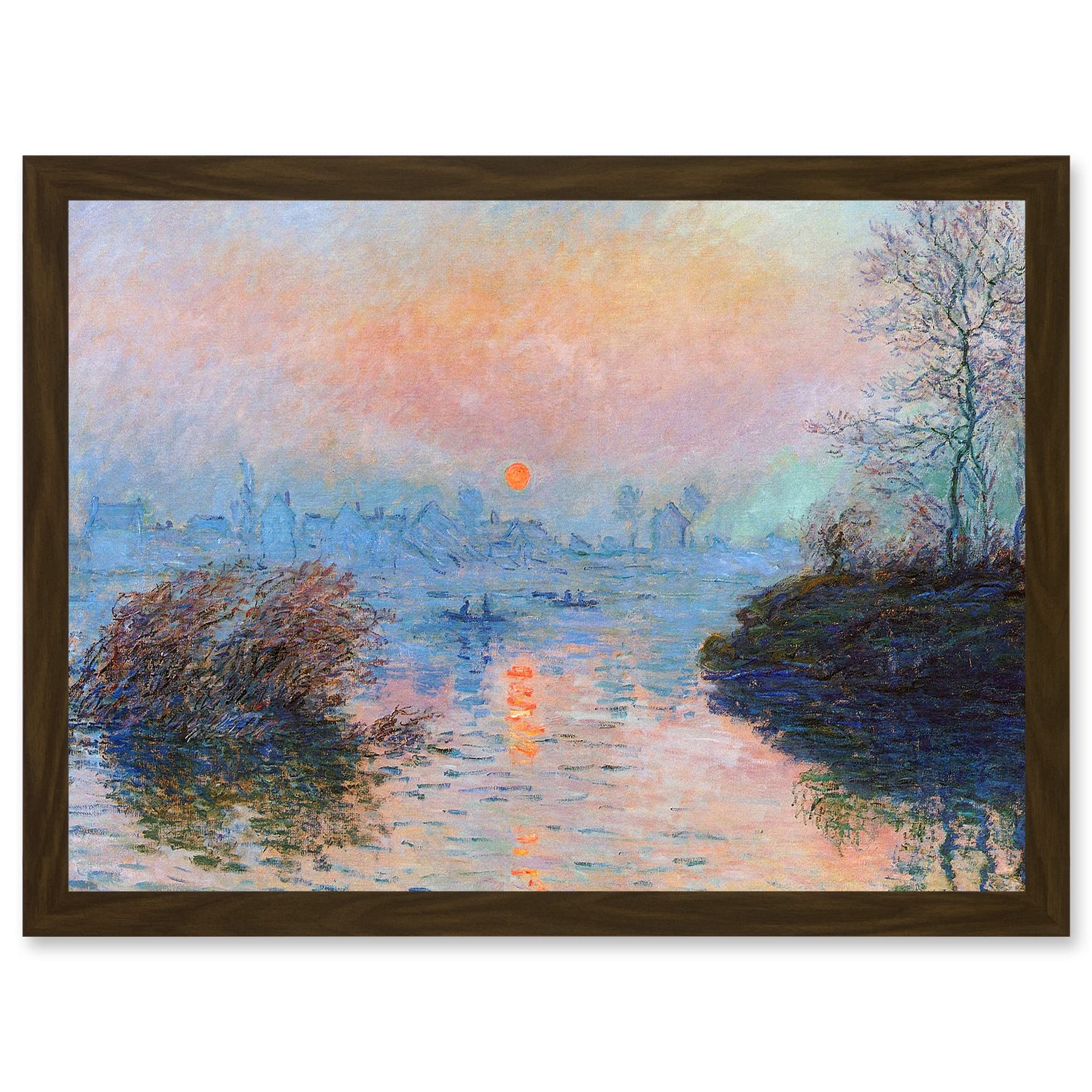 Monet Sunset Seine Lavacourt Winter Painting - Framed Wall Art Print - A4 - Artery8