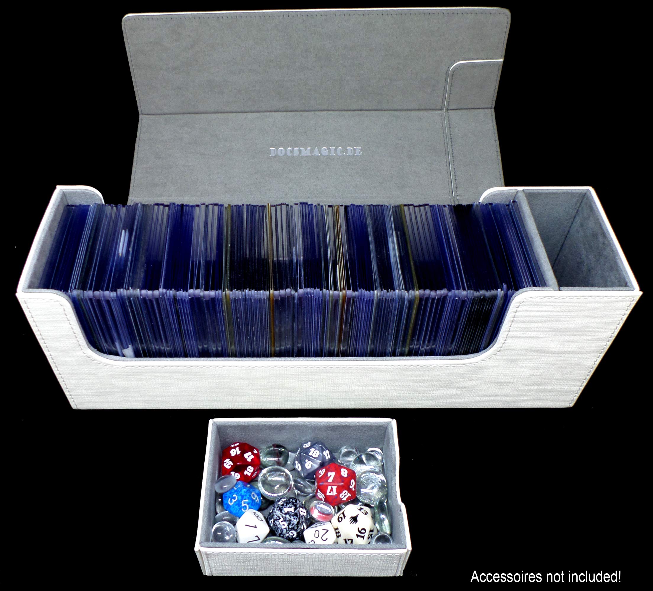 docsmagic.de Premium Magnetic Tray Long Box White Medium + 3 Flip Boxes - Bianco