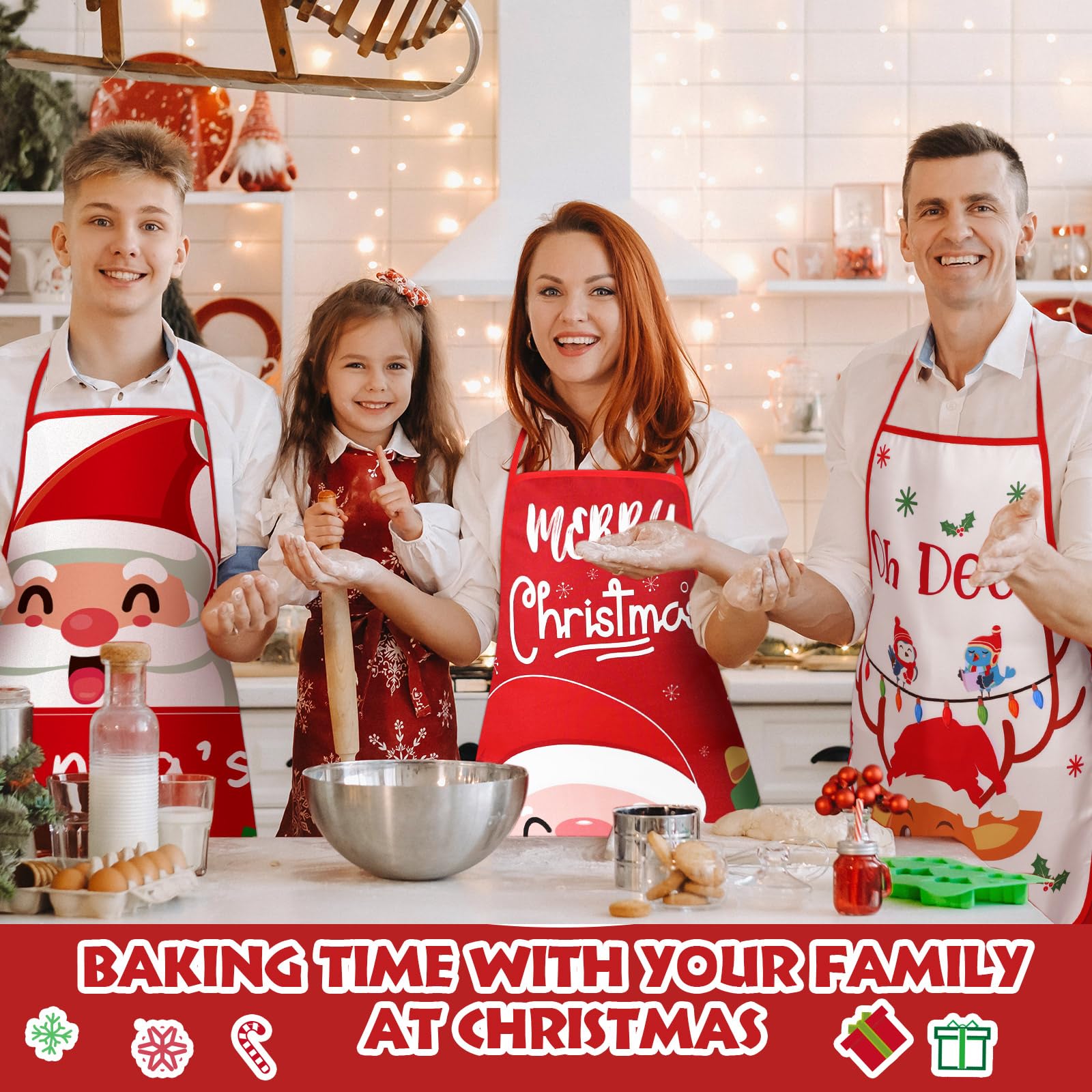 Liitrsh Delantal de Navidad para niños, delantales a juego, delantal para niños, muñeco de nieve, ciervo, pan de jengibre, Papá Noel, delantal para cocina y repostería, Estilo elegante., approx. 27.56