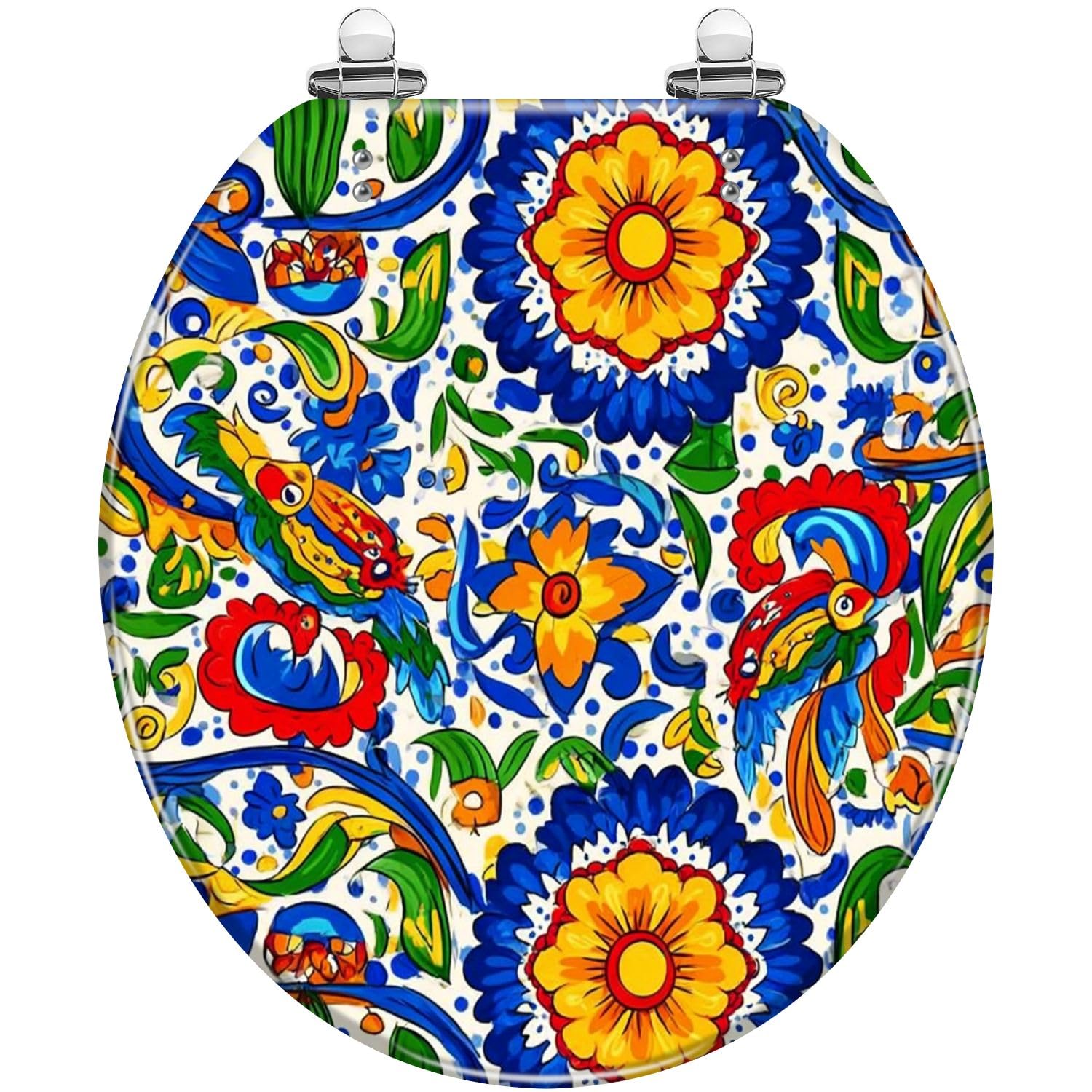 Mexican Talavera Resin Toilet seat, Adjustable, Lightweight, Durable, Portable, User-Friendly, Compact Durable Construction, Traditional, Round, Quiet