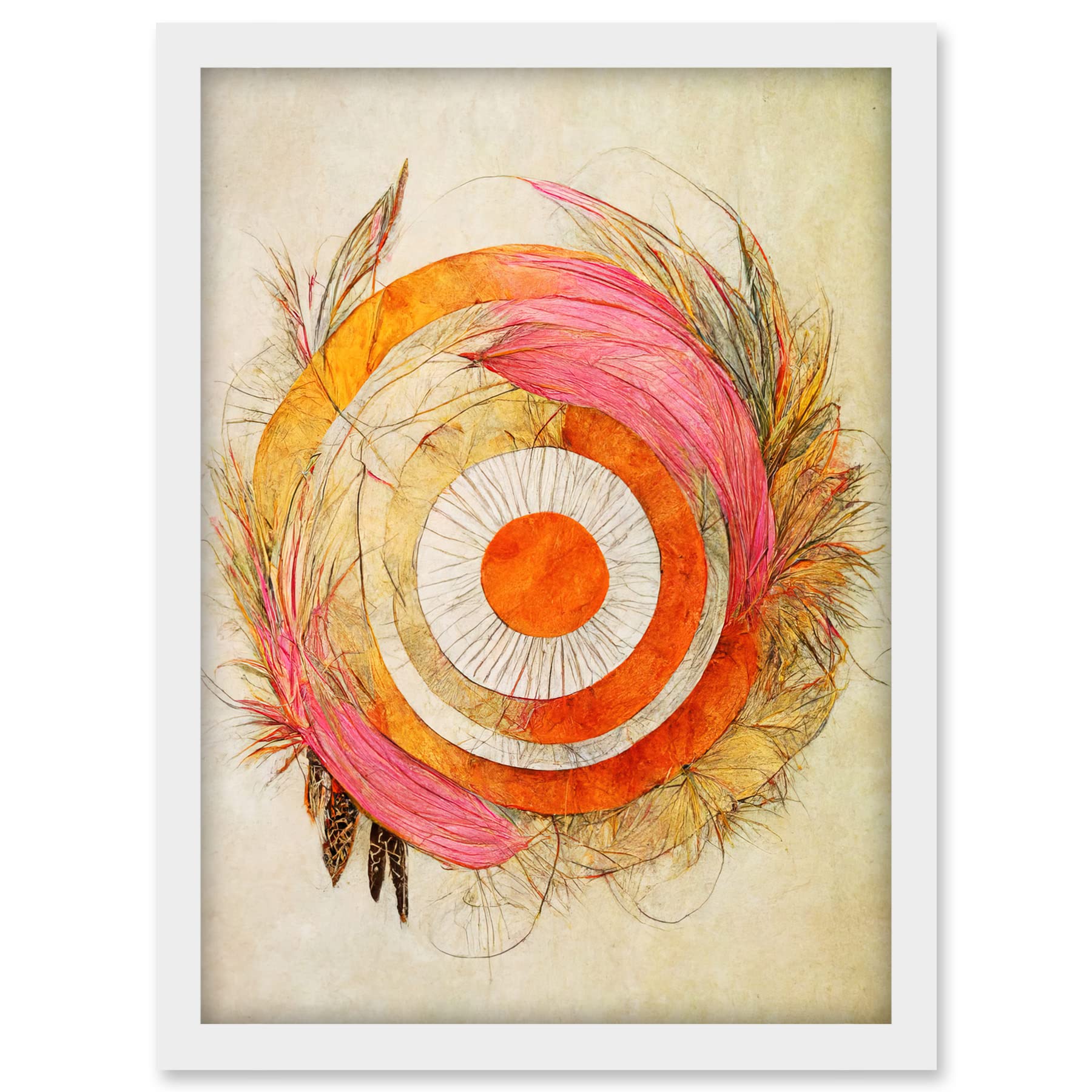 Doppelganger33 LTD Abstract Dreamcatcher With Feathers In Soft Pastel Palette Artwork Framed A3 Wall Art Print