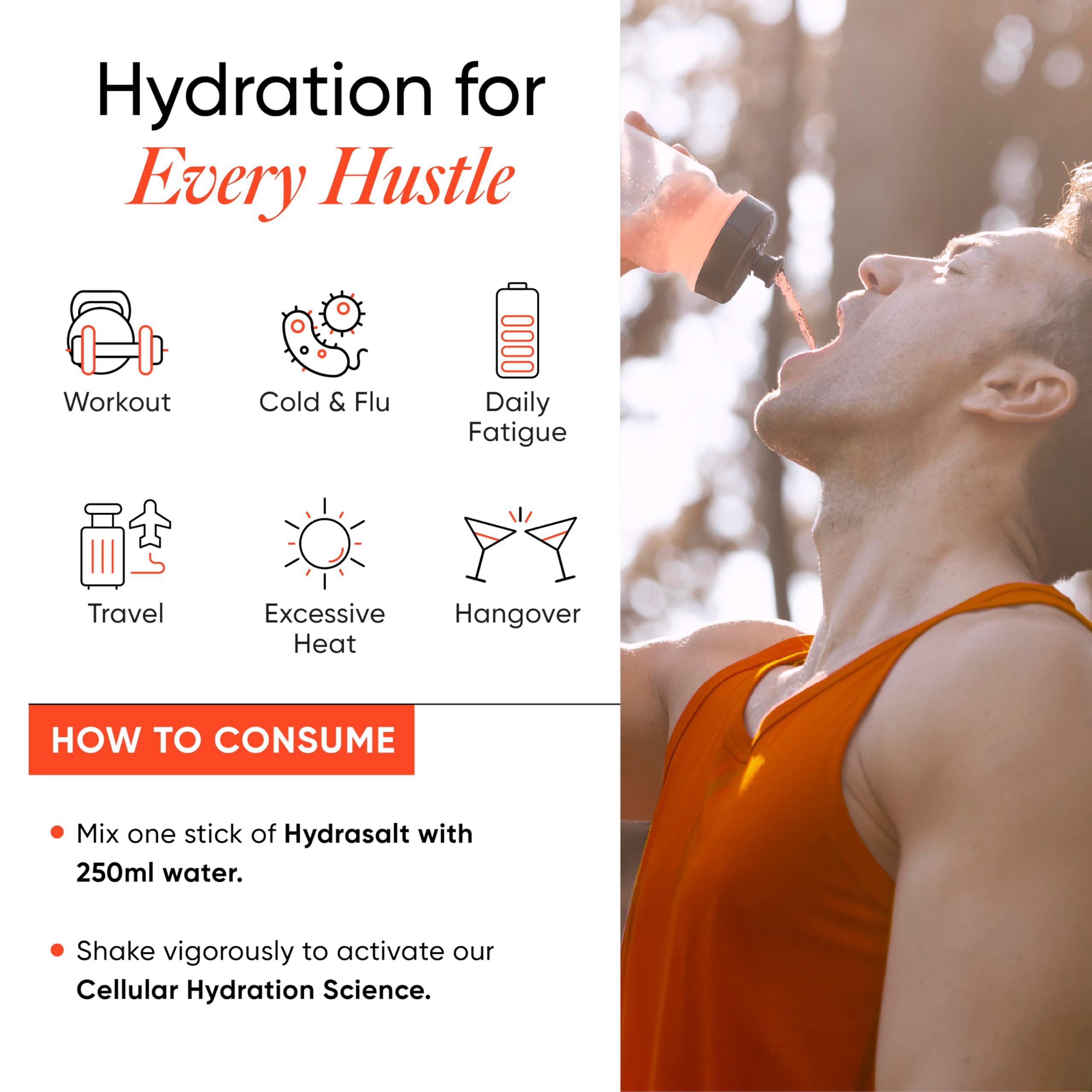 Wellbeing Nutrition HydraSalt Electrolyte Drink with Zero Added Sugar | 5 Electrolytes & 3 Vitamins for Instant Hydration, Energy, Performance & Recovery, Blood Orange Flavor 90g, Pack of 15 3