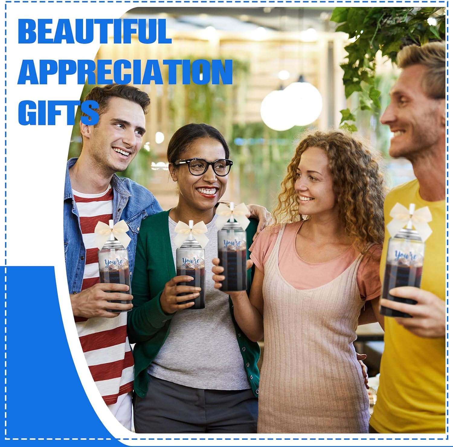 Skylety 24 Pack Employee Appreciation Gifts Bulk for Women You Are Awesome Blue Bow Cups 13.5 oz Plastic Skinny Tumbler with Straw Lid Inspirational for Team Office Customer Coworker Staff - Image 6