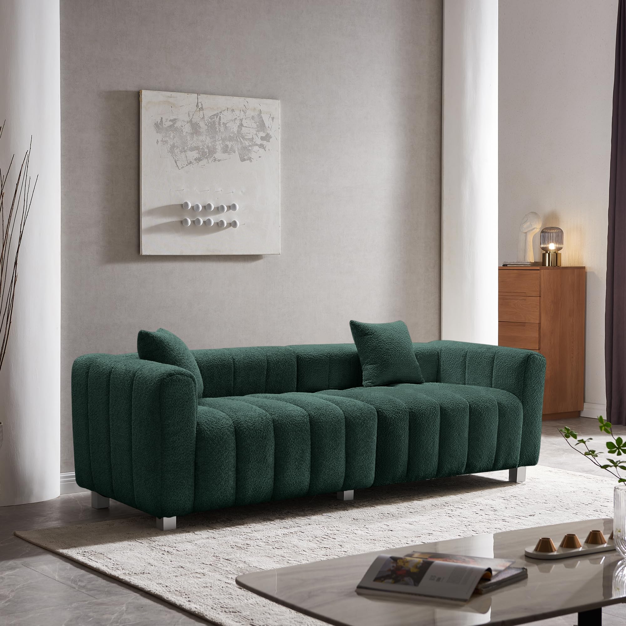 RXRRXY 87.4" Modern 3 Seater Sofa Couch for Living Room, Mid Century Fluffy Couches with Solid Wood Frame and 6 Legs for Bedroom, Apartment, Weight