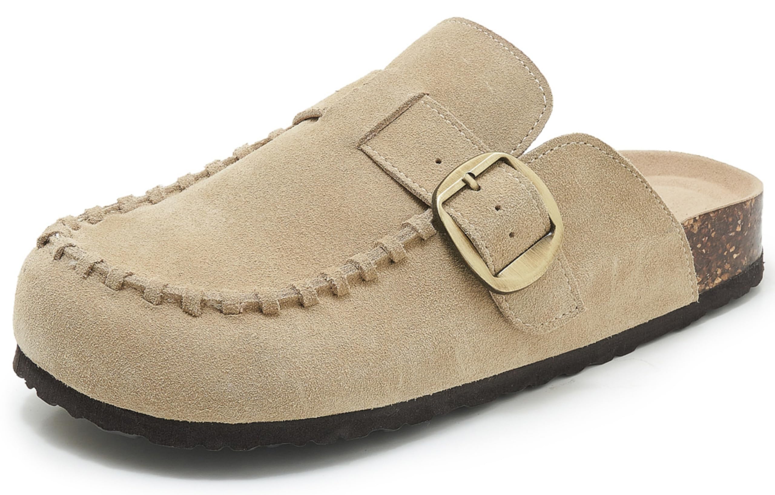 SMajong Mules et Sabots Homme Femme Confortables Cuir Liège Chaussons Classique Pantoufles avec Boucle Chaussures de Jardin d'Intérieur Extérieur GR.36-44 EU