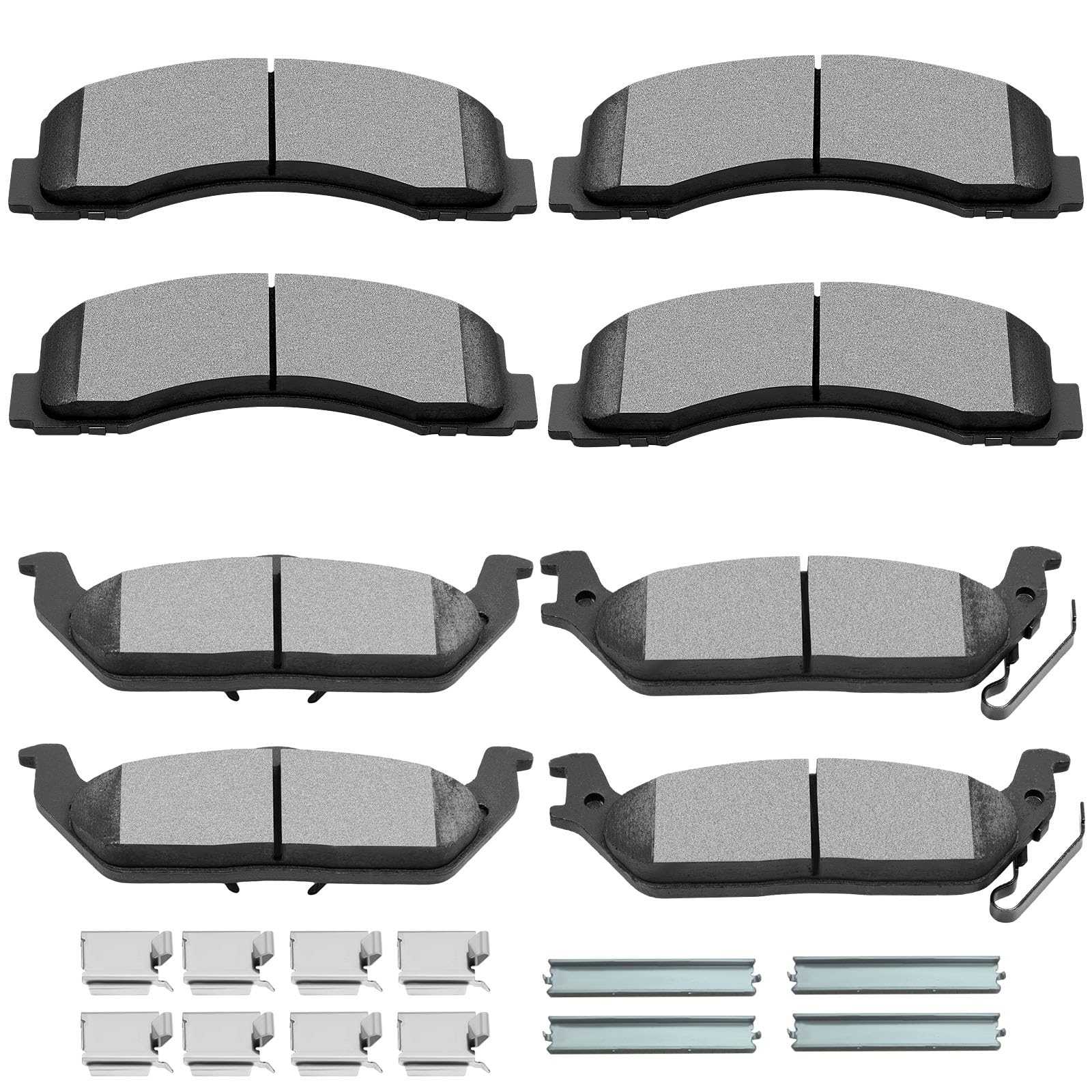 SCITOO D1414 D1012 Front Semi-Metal Rear Ceramic Brake Pads Sets | Fit For Ford For F-150 2010 2011; 8PCS w/Hardware