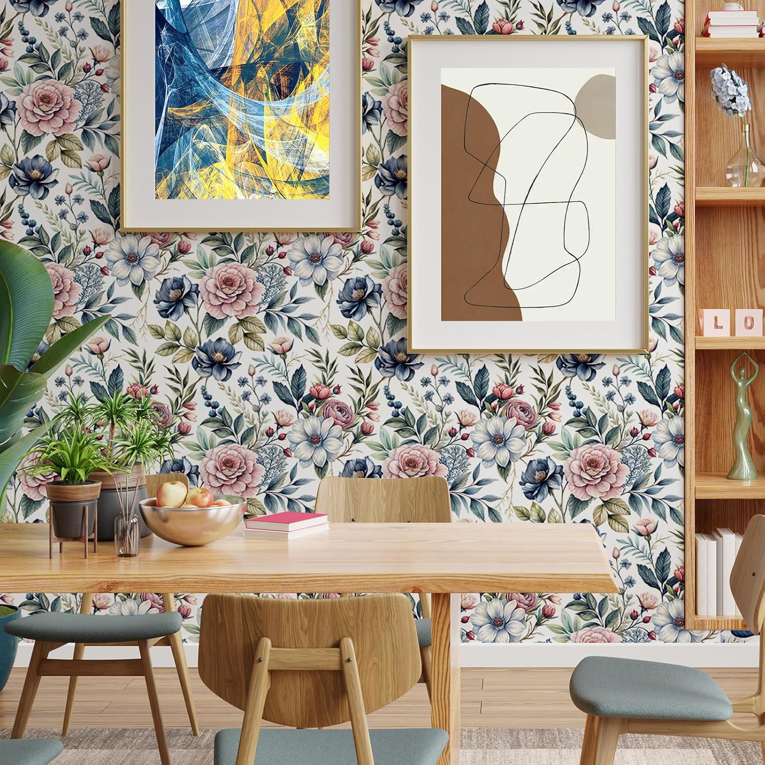 Garden Floral Peel & Stick Wallpaper Nature Peony Rose Plant Leaf Wallpaper Self Adhesive Removable Contact Paper Nursery Bedroom Mural Wall Decorative 17.7"x236.2"