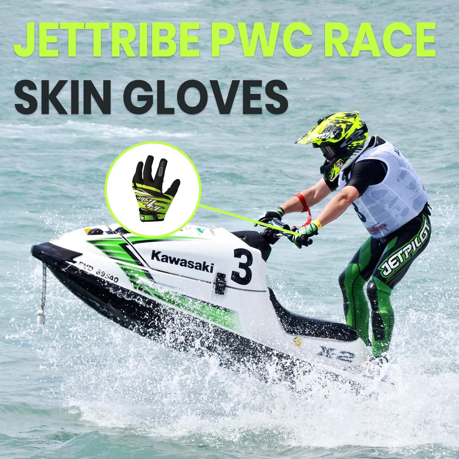 Jettribe Race Skin PWC Recreation Gloves | Thin Breathable Full Finger | Men Women Youth Jet Ski Accessories