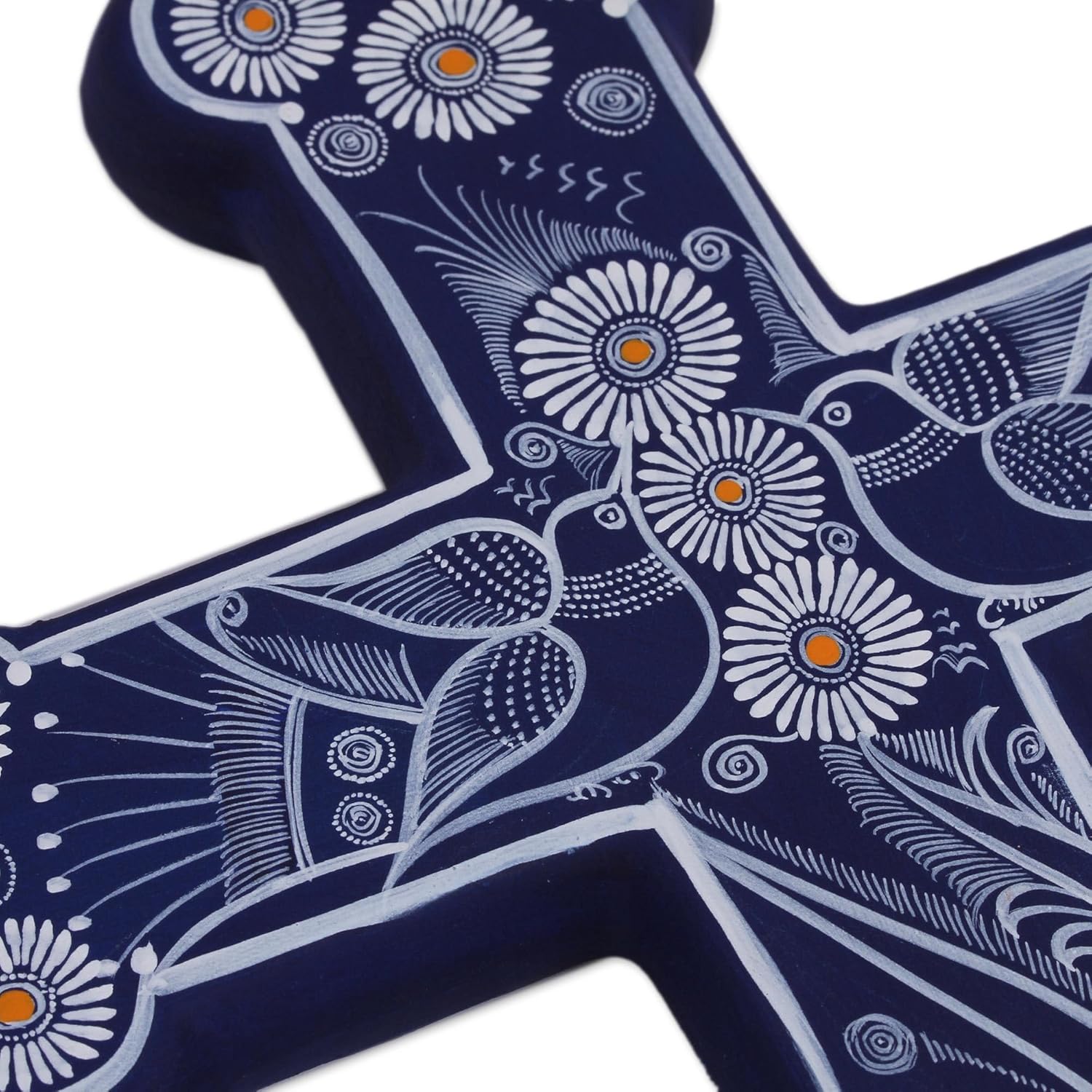 NOVICA Artisan Handmade Ceramic Wall Cross Blue with White Doves Flowers Painted Mexico Decor Crosses Christian Religious 'Serenity Cross'