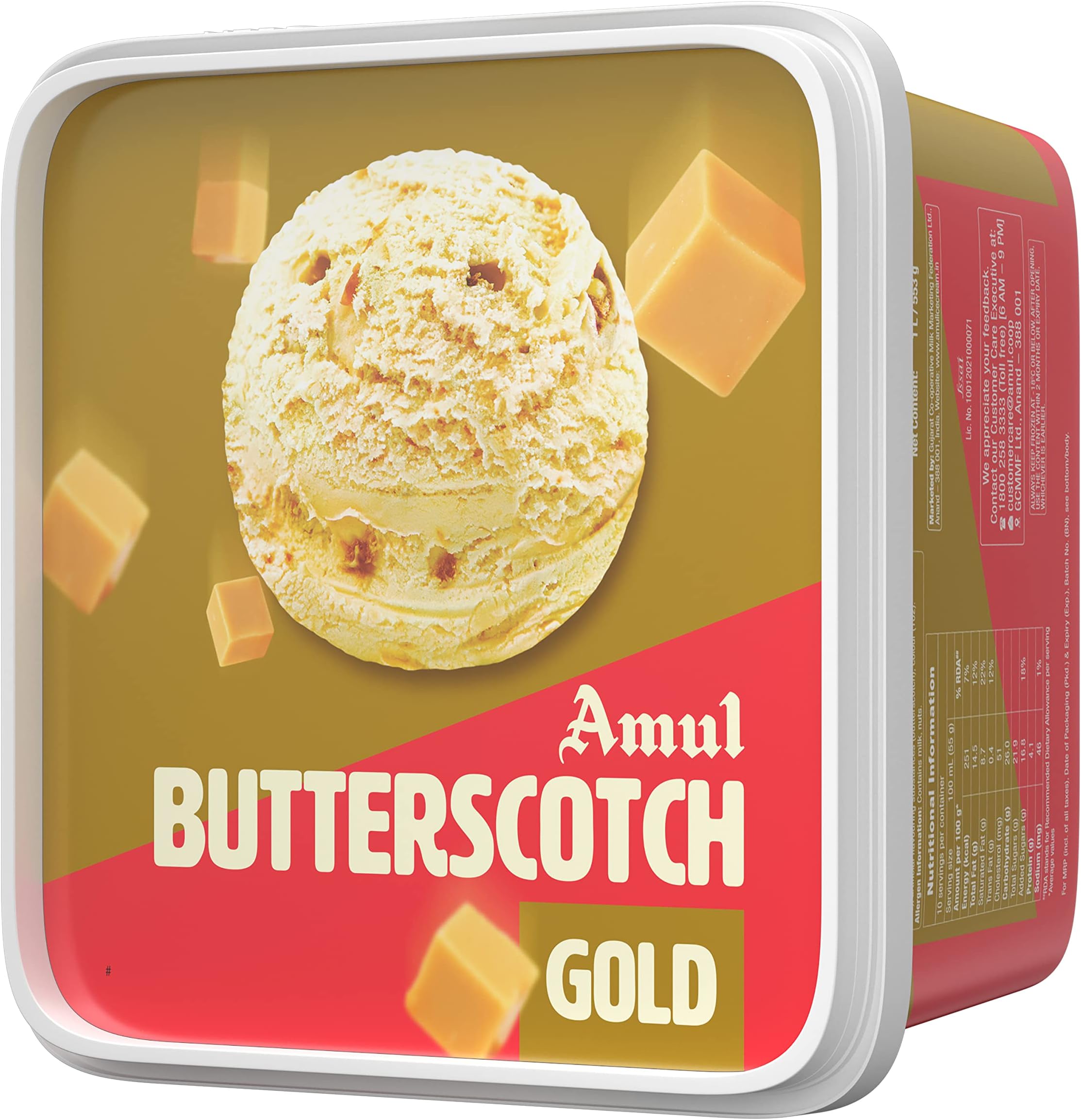 Amul Ice Cream Butterscotch Gold, 1 Litre