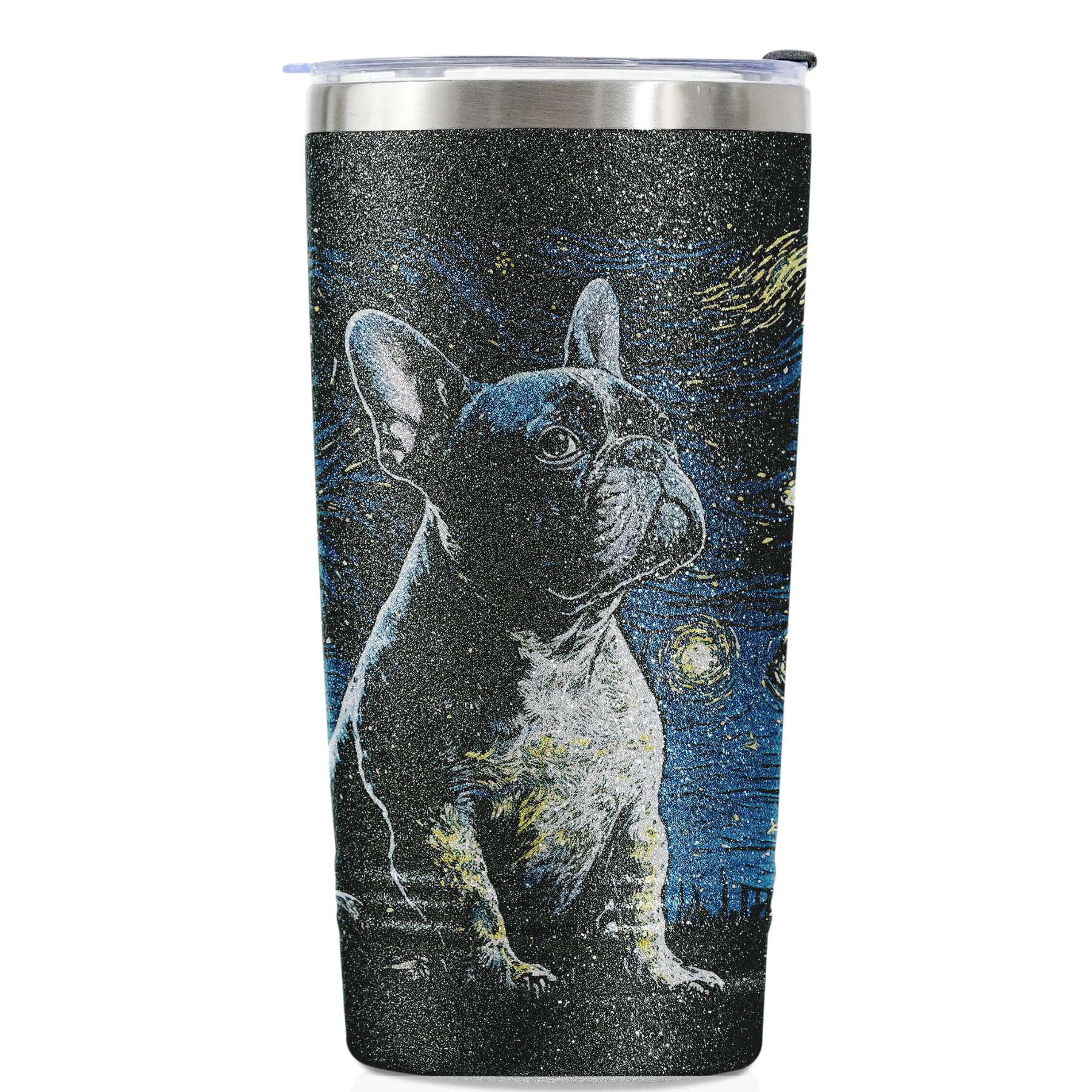 Onebttl French Bulldog Gifts, Frenchie Gifts for Women, 20 oz Insulated Traver Mug Tumbler - Starry Night Black Frenchie