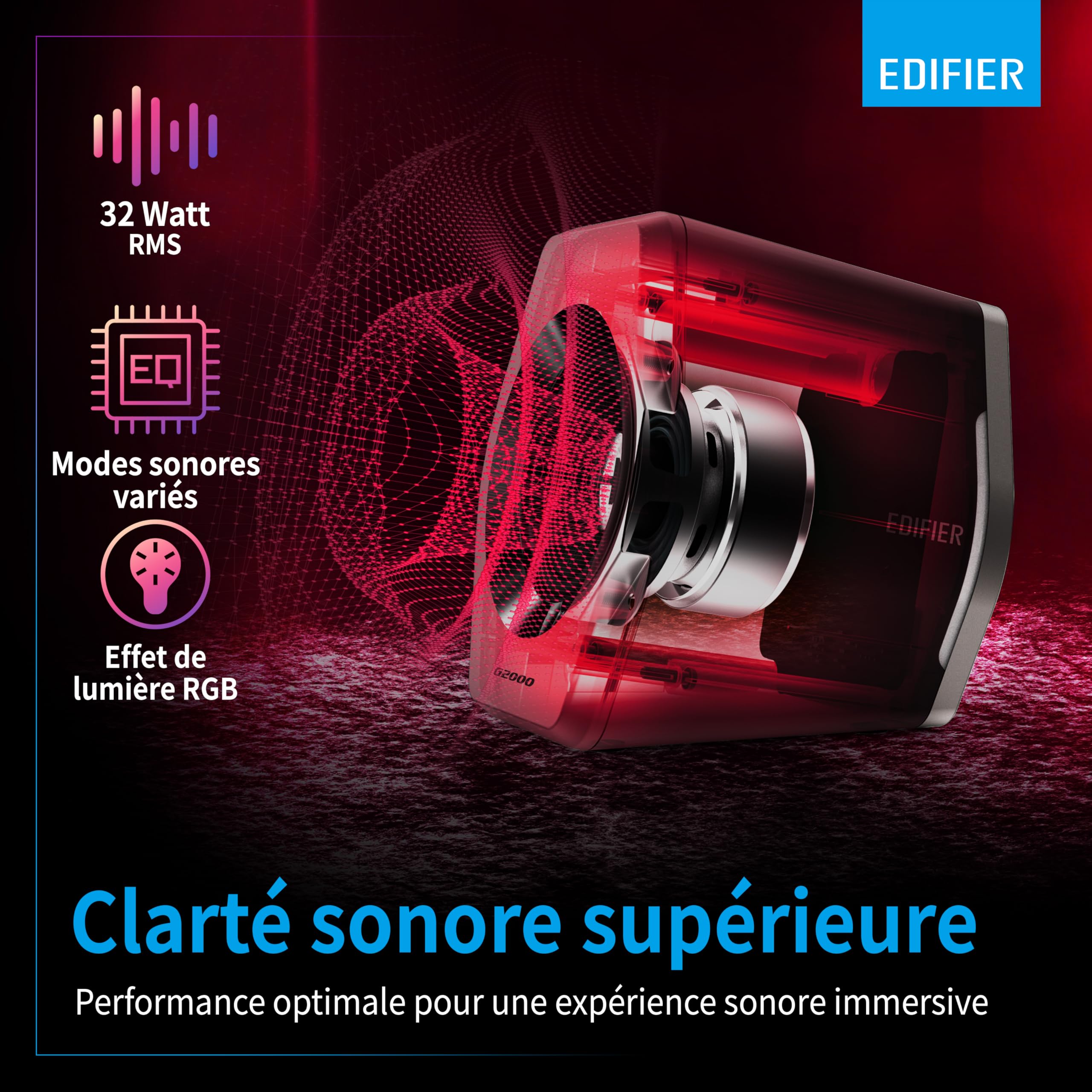 Edifier G2000 - Enceintes Bureau 2.0 Bluetooth Gaming RGB Noir