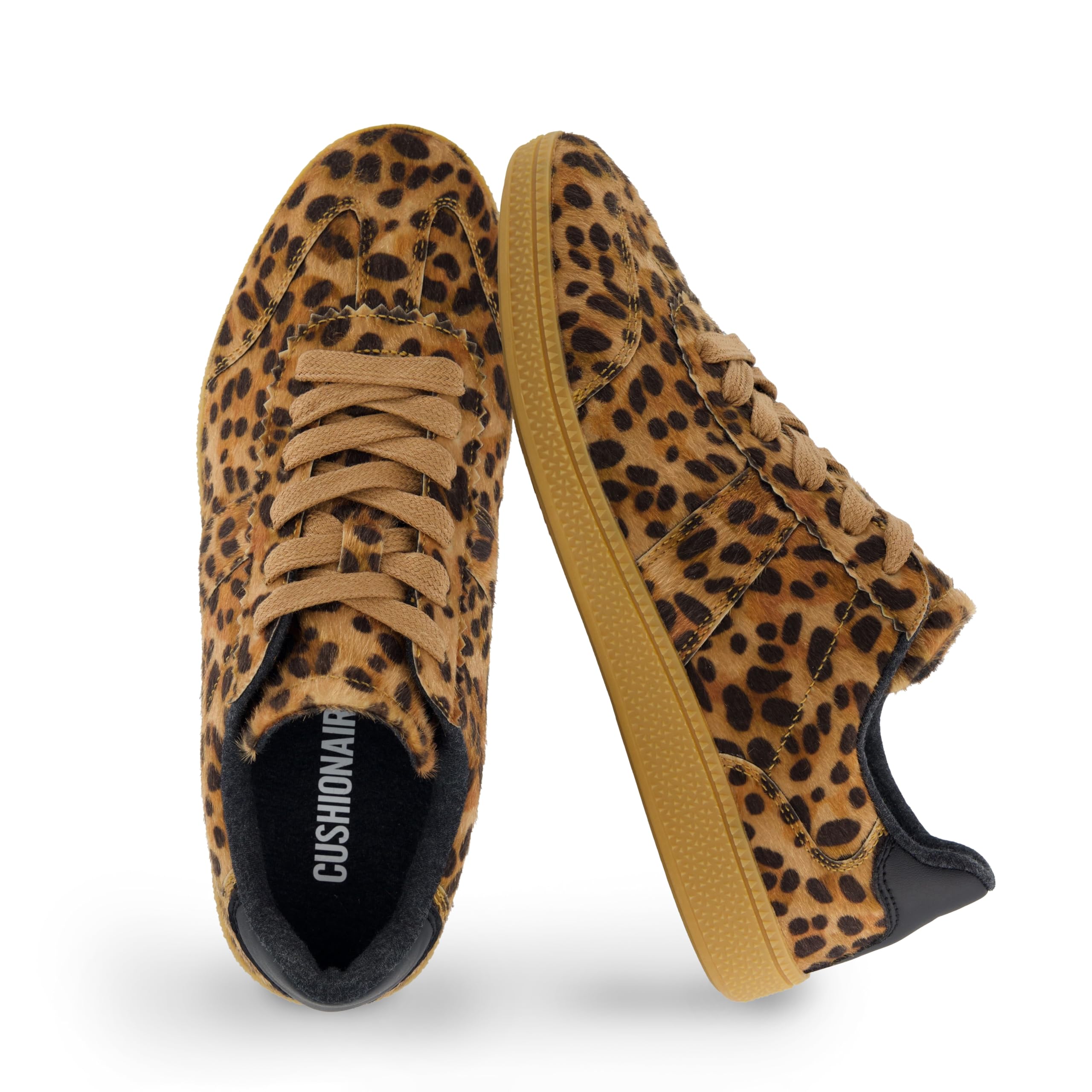 CUSHIONAIRE Women's Vegan Leopard Print Lace-Up Sneakers