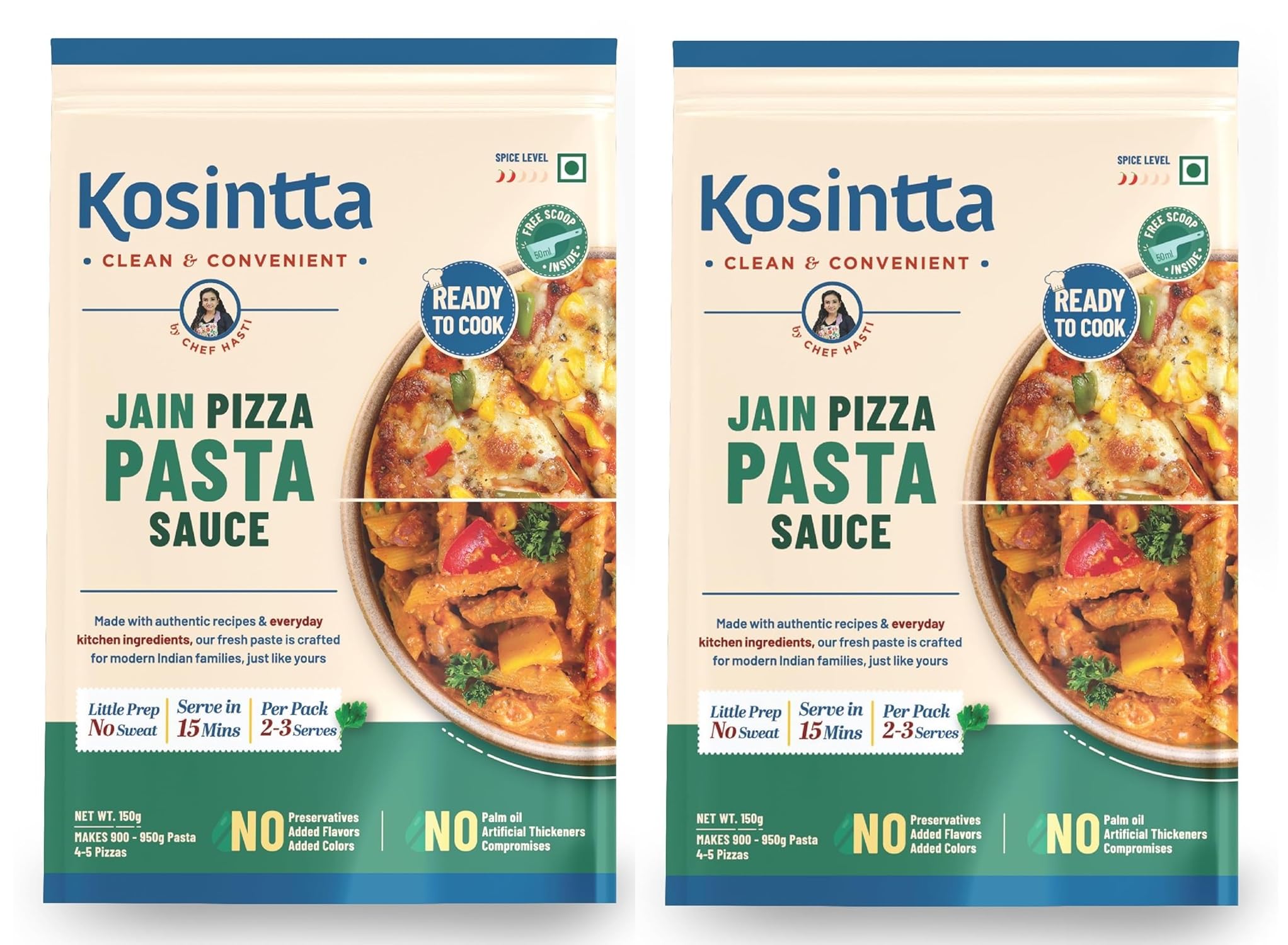 Kosintta Jain Pizza Pasta Sauce 150g (Pack of 2) | No Onion No Garlic | Authentic Italian Taste | Ready to Use Cooking Sauce | Perfect for Pizza Pasta & Snacks | Rich Flavor | Jain Friendly | Healthy & Tasty Sauce