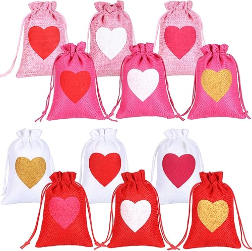 36 bolsas de arpillera de corazón para el día de San Valentín, 4 x 6 pulgadas, con cordón, pequeñas bolsas de joyería de lino, bolsas con cordón disponible en Yaxa Colombia